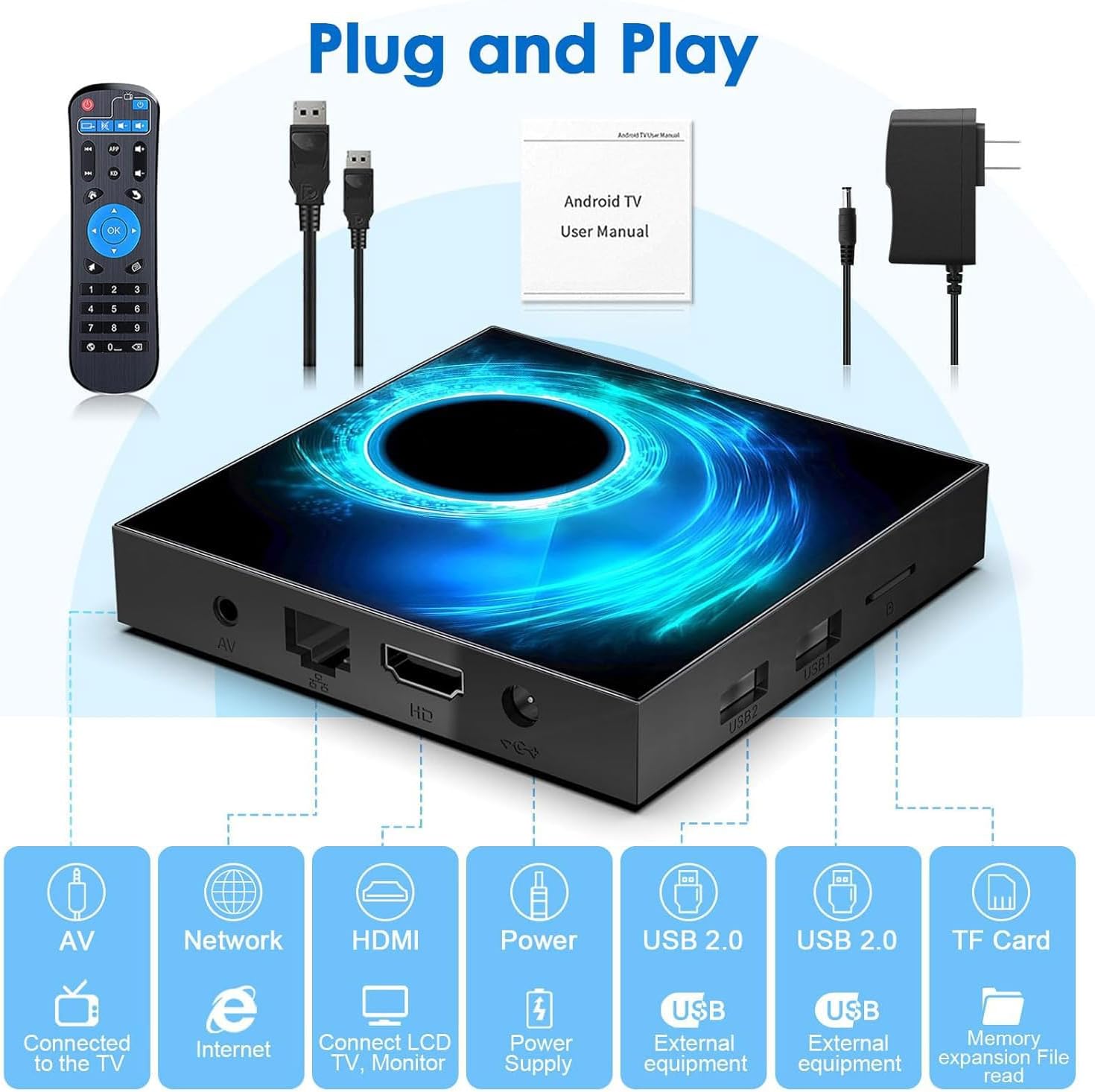 Android TV Box 4GB RAM 128GB ROM, 2025 Android TV Box 10.0 with Max Storage, 4K 6K Smart Box Allwinner H616 3D H.265 2.4G/5G Dual-Band Wi-Fi Bluetooth 100M Ethernet Smart Box for TV - Image 7