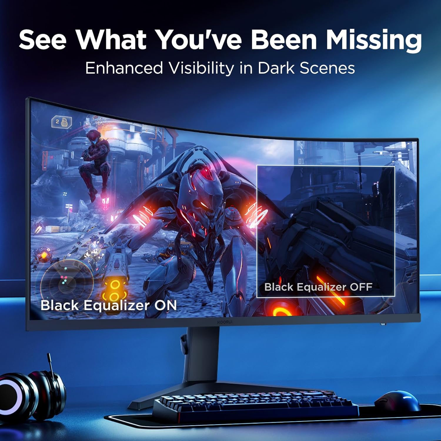 KOORUI 34-inch Ultrawide Curved WQHD 3440×1440 Gaming Monitor, 165Hz 144Hz Curved 1000R- PIP/PBP, 1ms(MPRT) with DisplayHDR 400, FreeSync Premium, 75 * 75mm VESA, HDMI/DisplayPort, 34E6UC - Image 7