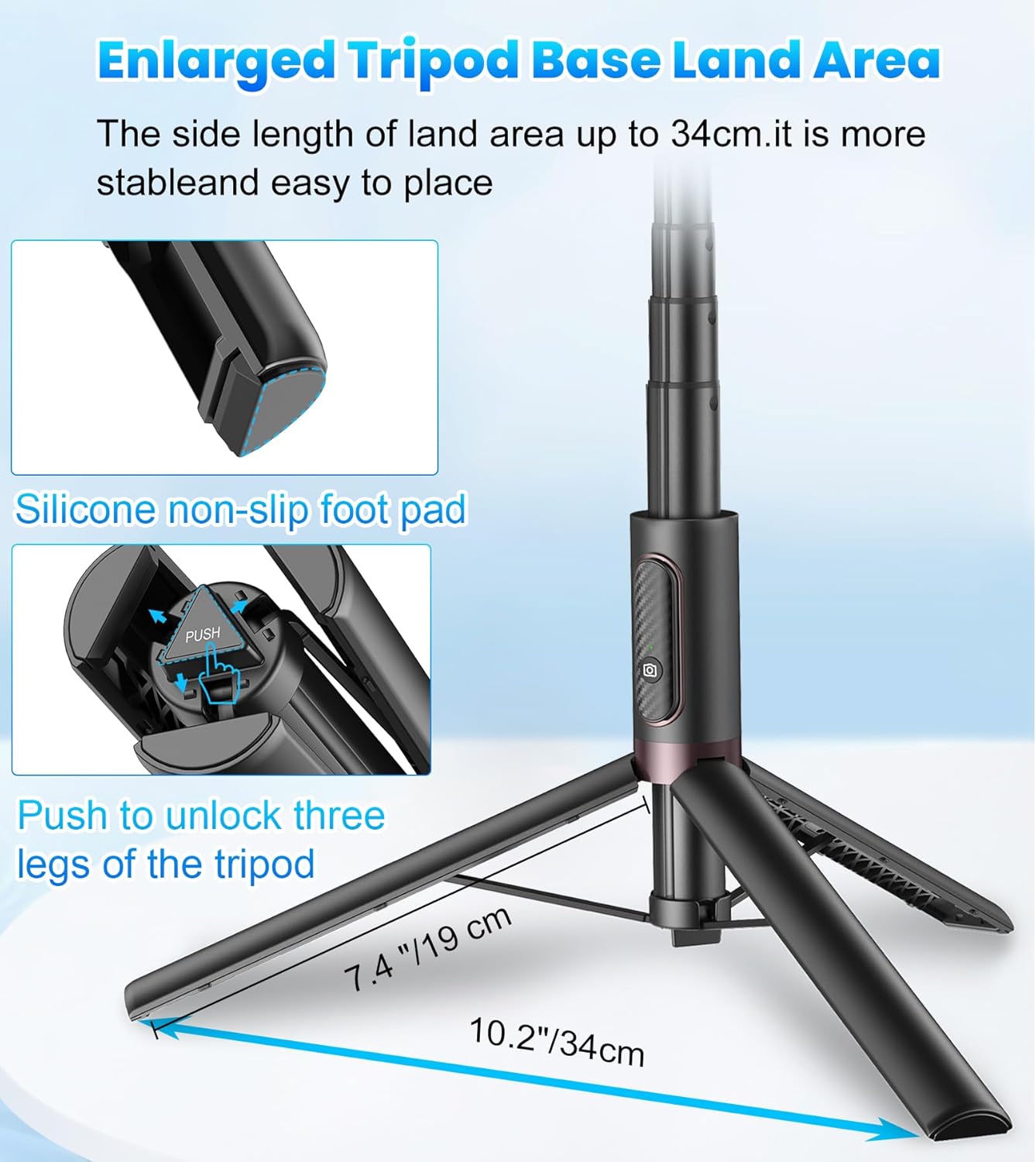 TONEOF 67" Cell Phone Selfie Stick Tripod,Smartphone Stand All-in-1 with Integrated Wireless Remote,Portable,Lightweight,Extendable for iPhone/Android(Black) - Image 4