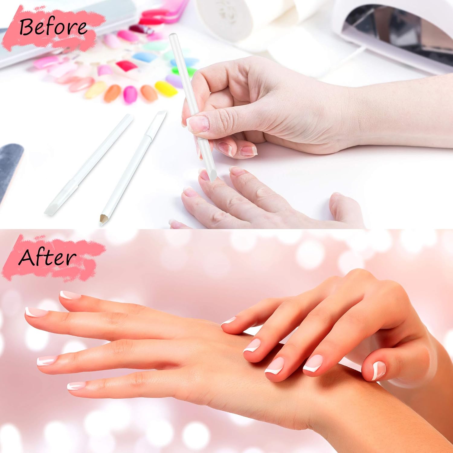 Maitys 1 Piece Nail Whitening Pencil 2-in-1 White Nail Pencil DIY Design Manicure with Cuticle Pusher - Image 7