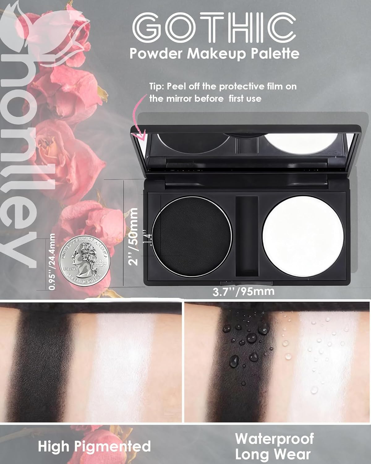 Black White Makeup Palette - Goth Makeup Pressed Powder Eyeshadow Compact, Matte Smokey Face Paint for Women Girl, Halloween Skeleton Cosplay & Gothic Costume | High Pigment,Waterproof,Intense - Image 3