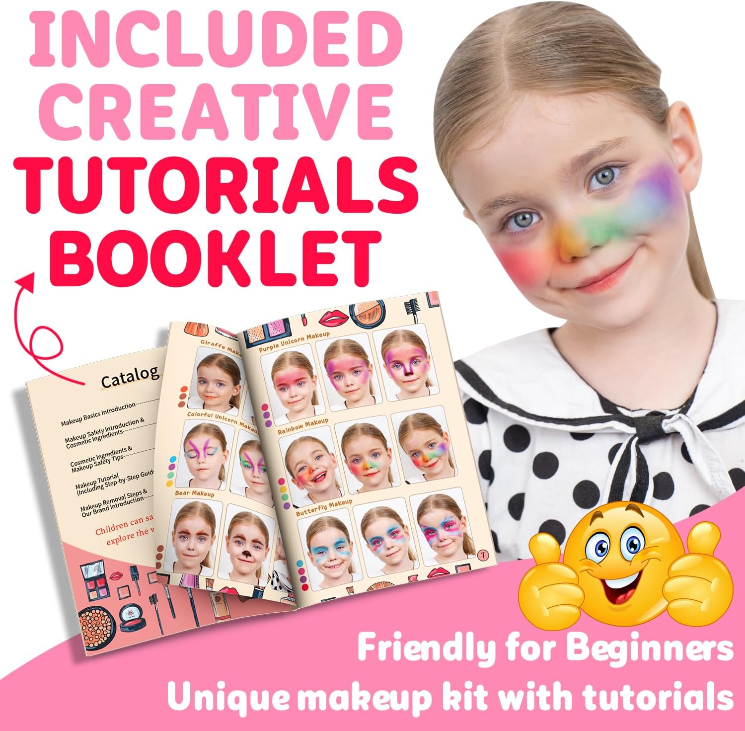 Hollyhi 58 Pcs Kids Makeup Kit for Girl, Princess Toys Real Washable Cosmetic Set with Mirror, Kids Makeup Sets for Girls, Play Make Up Birthday Gifts for 3 4 5 6 7 8 9 10 11 12 Years Old Kid (Pink) - Image 4