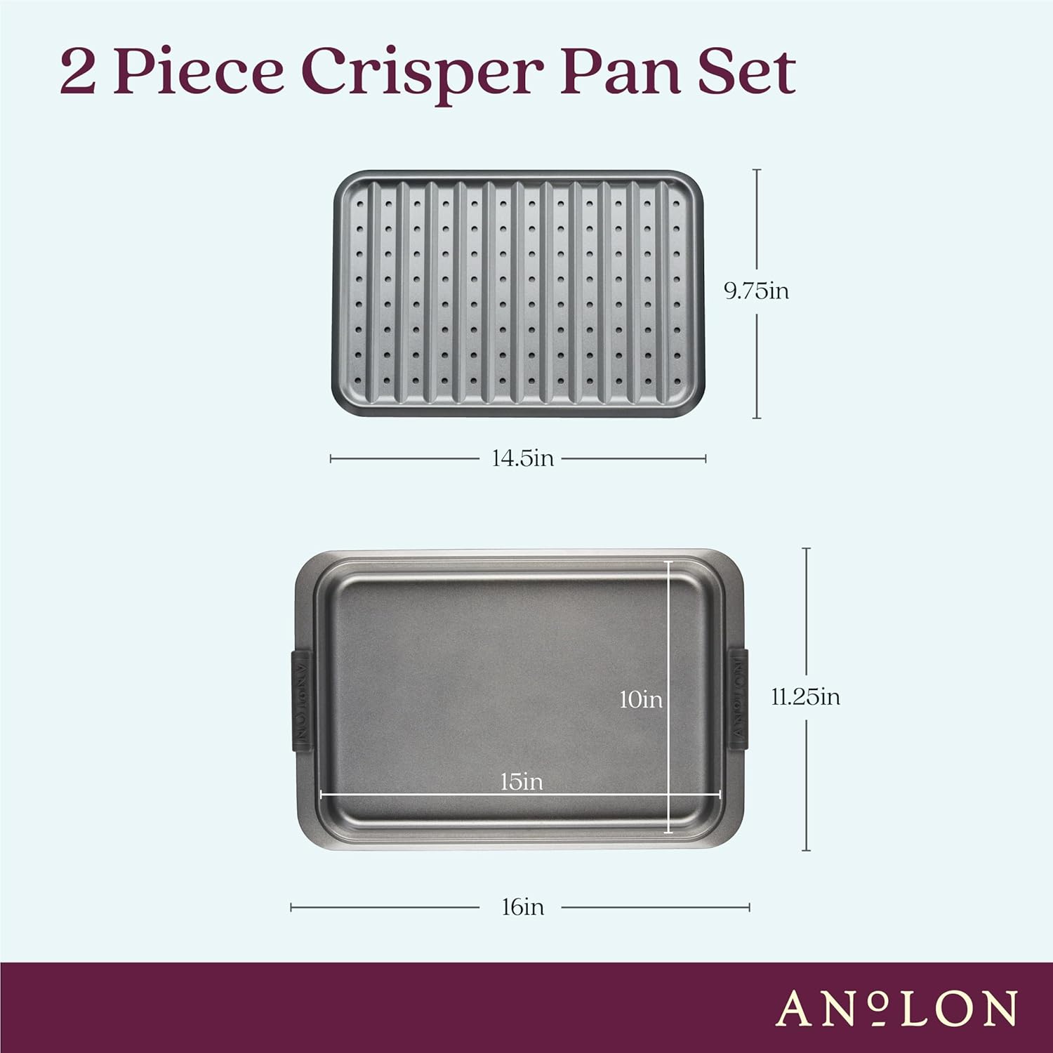 Anolon Advanced Nonstick Bakeware Set, Nonstick Cookie Sheet / Baking Sheet and Crisper Pan - 2 Piece, Graphite Gray - Image 2