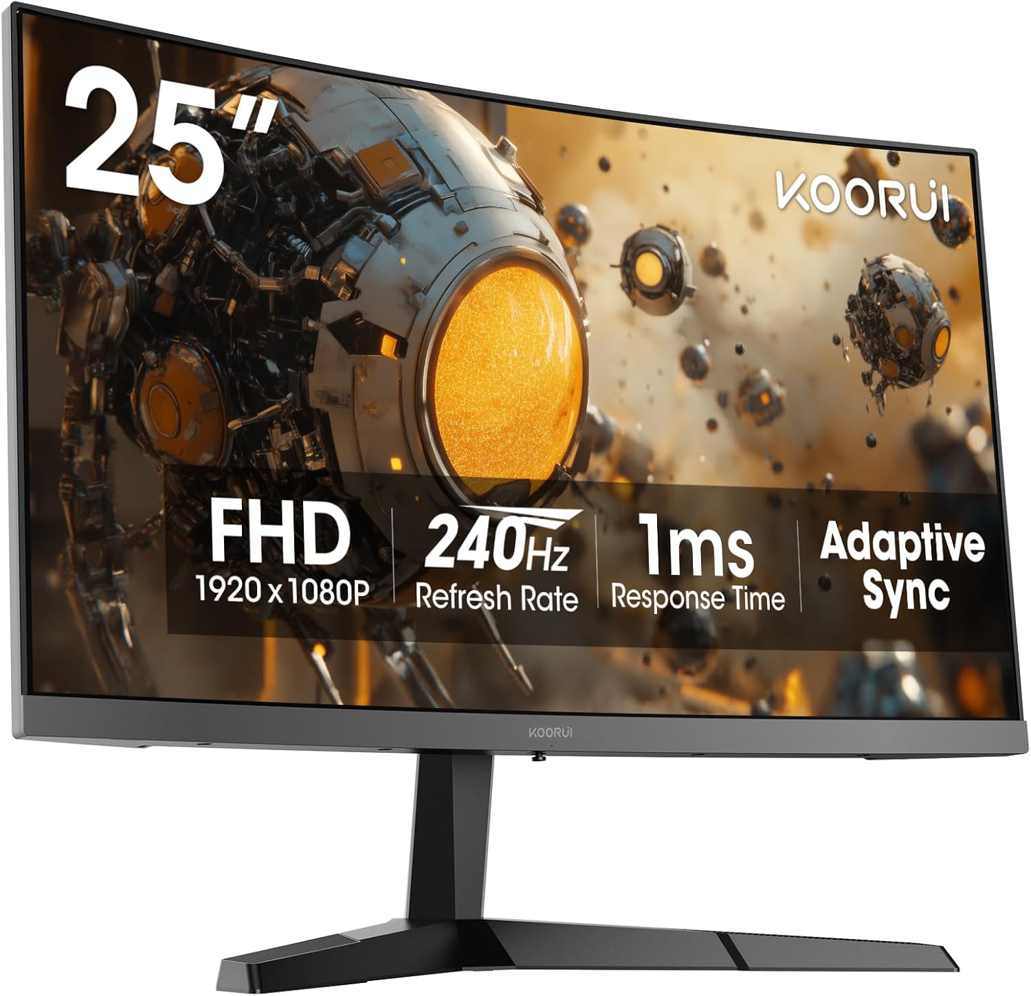 KOORUI 25 Inch Curved Gaming Monitor 240Hz FHD 1080P Computer Monitor, 1500R 1ms MPRT Display, Adaptive Sync, 90% DCI-P3,HDR, Eye Care, Tilt Adjustable, VESA 75x75mm, Black,G2511XC - Image 14
