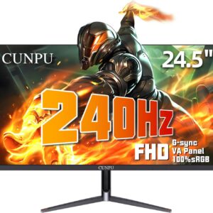 24 Inch 240Hz Gaming Monitor, 1080p FHD, Fast VA Panel, 1ms Adaptive Sync, Ultra Slim Frame, 16.7M Colors, sRGB 100%, HDMI 2.1 & DP 1.4, VESA, Eye Care, for PS5, Xbox, Gaming Computer Monitor