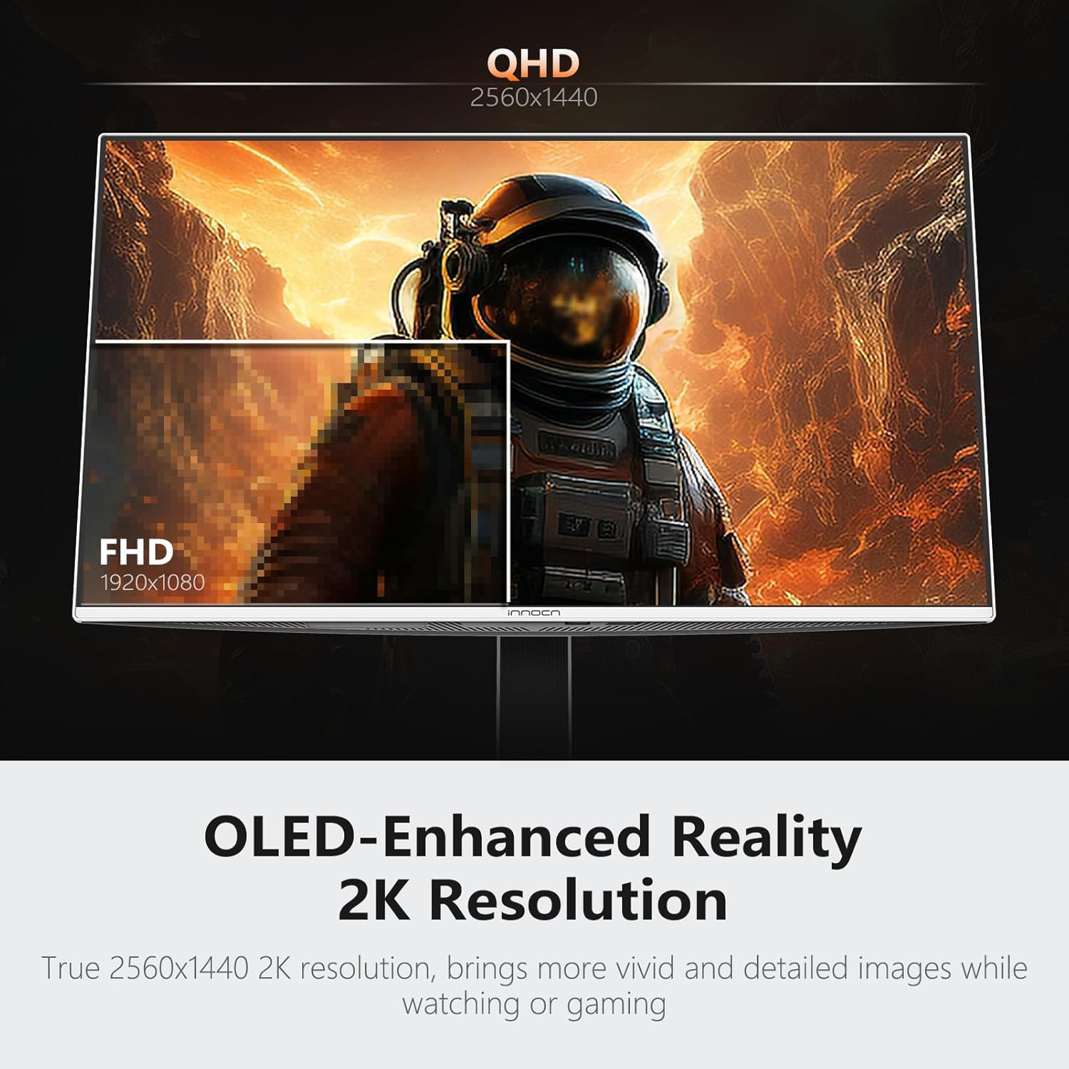 INNOCN 27" OLED 2K QHD 2560 x 1440p 500Hz Gaming Monitor, Gaming Console Ready, VRR, G-SYNC Compatible, HDR 500, 0.03ms, FPS/RTS, HDMI 2.1, DP, Speaker, Pivot Adjustable Stand - GA27M1Q - Image 4