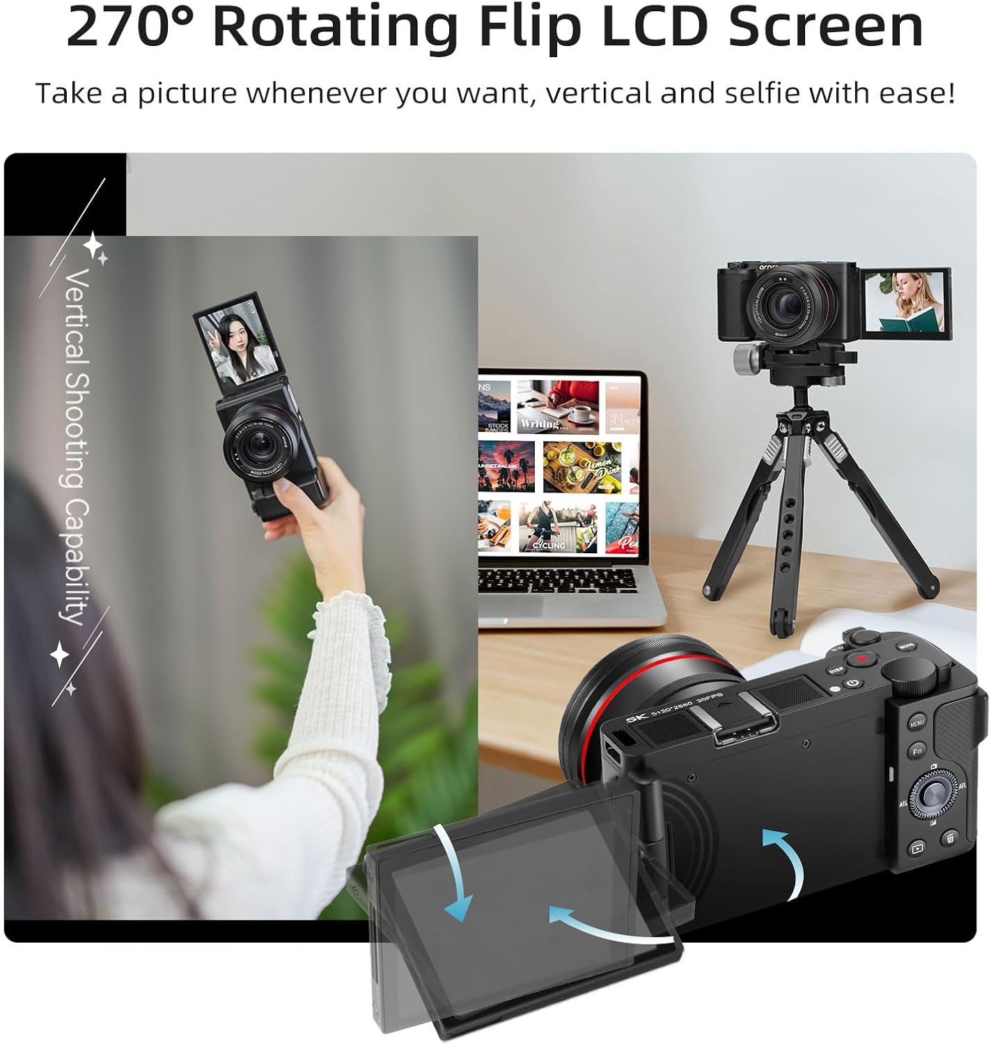 Ordro 5K Digital Camera for Photography, 5K 64MP 12X Optical Zoom YouTube Vlogging Camera with Autofocus & Manual Focus, Travel Camera Content Creator with Control, 64G Card, 2 Batteries - Image 8