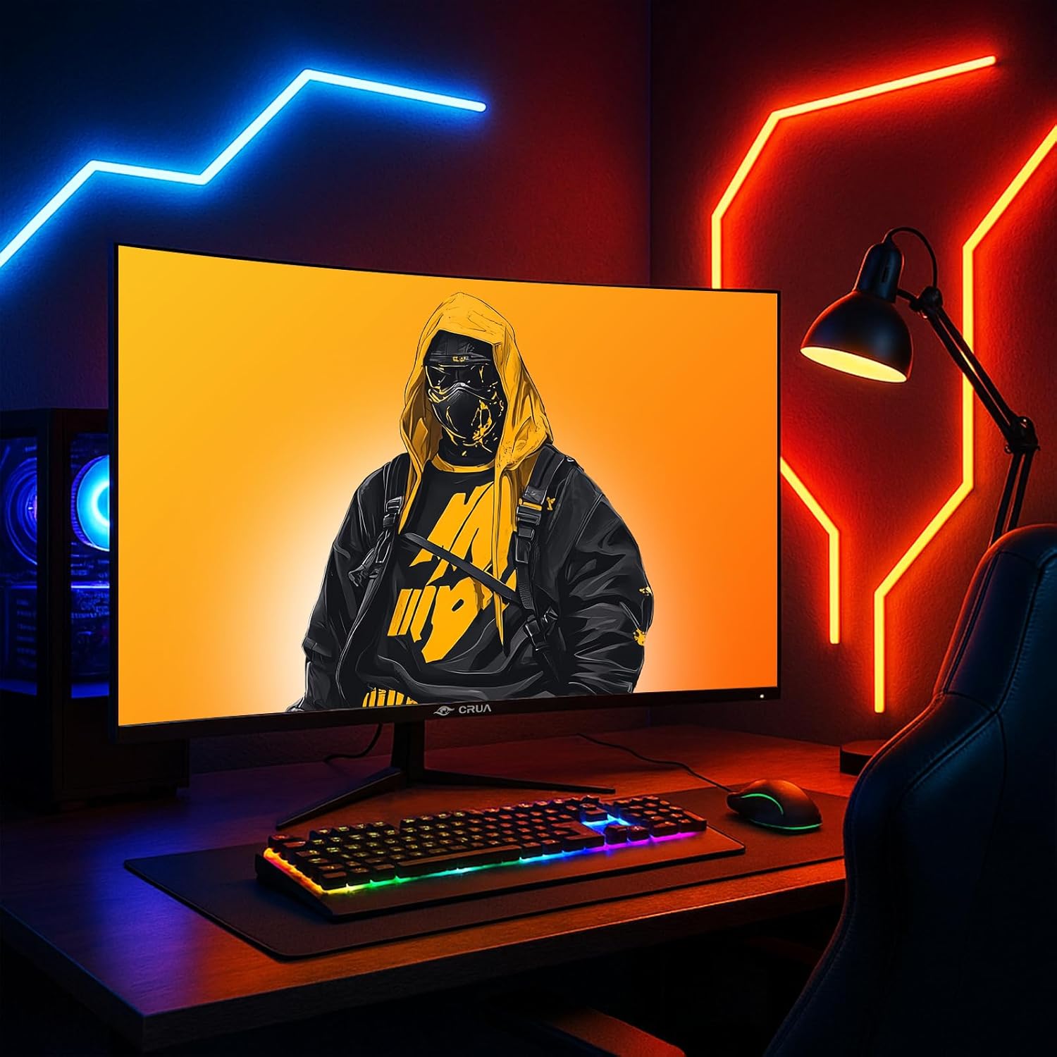 CRUA 32" Curved Gaming Monitor, 2K QHD 2560x1440P, 144Hz/165Hz Computer Monitors, 120% sRGB, FreeSync, Low Blue Light, 1800R VA Screen, HDMI 1.4/DP 1.2, Wall Mountable - Black - Image 8