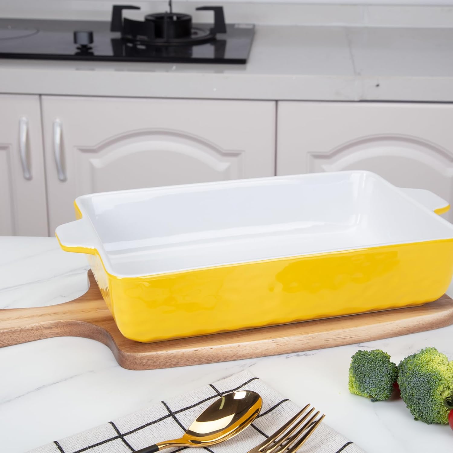 GarveeHome Baking Dishes Set of 3, Ceramic Bakeware Set with Handles, Porcelain Baking Pan Casserole Dishes for Oven and Microwave, Deep Lasagna Pan for Baking, Cooking, Wedding Gift - Yellow - Image 5