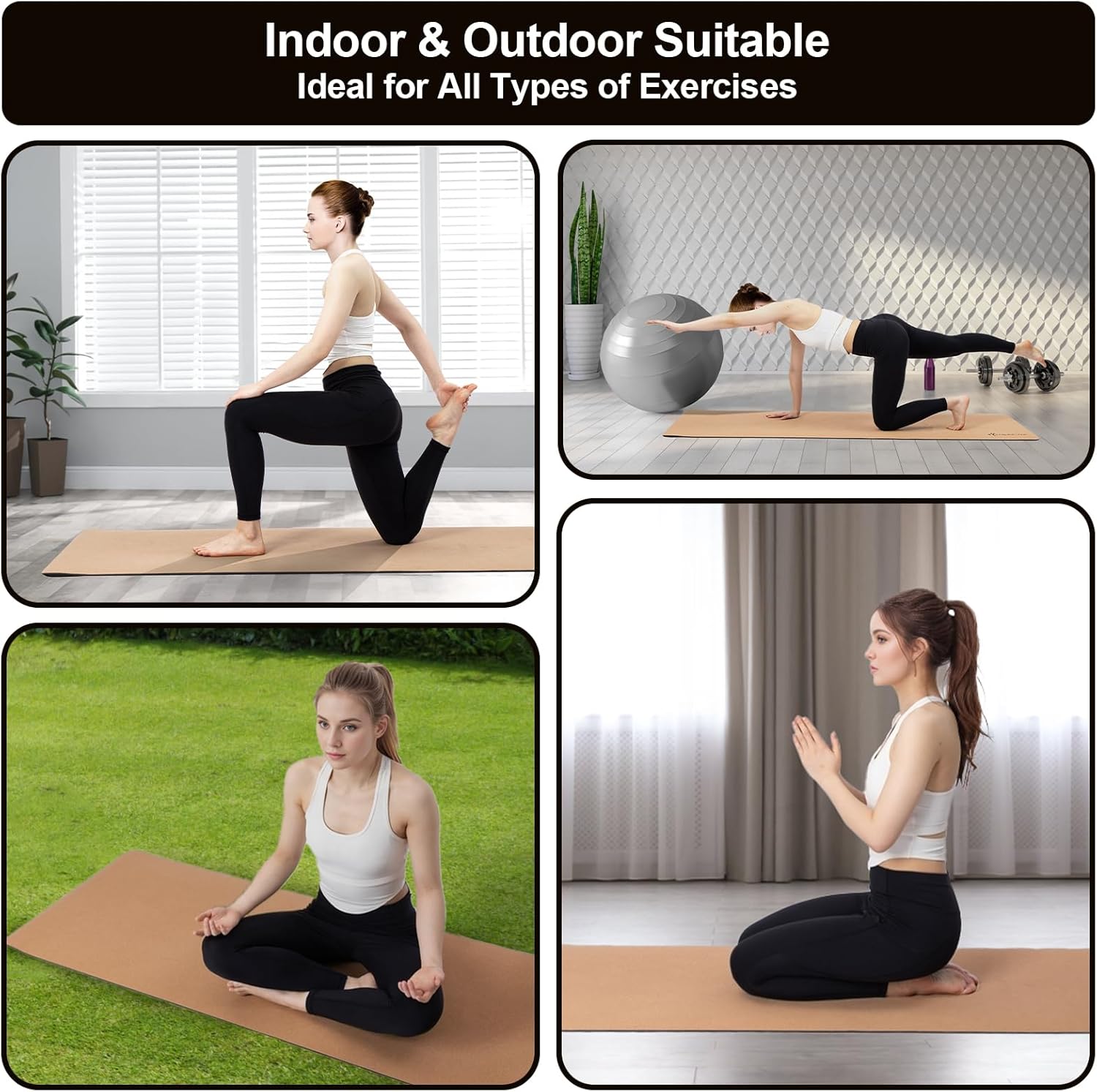 StrongTek Eco-Friendly Cork Yoga Mat, 7mm Thick, 72"x24", Cork+TPE, 2 lbs, Non-Slip, Lightweight & Cushioned Mat for Hot Yoga, Pilates & Home Fitness, Durable Surface with Natural Grip and Carry Strap - Image 6