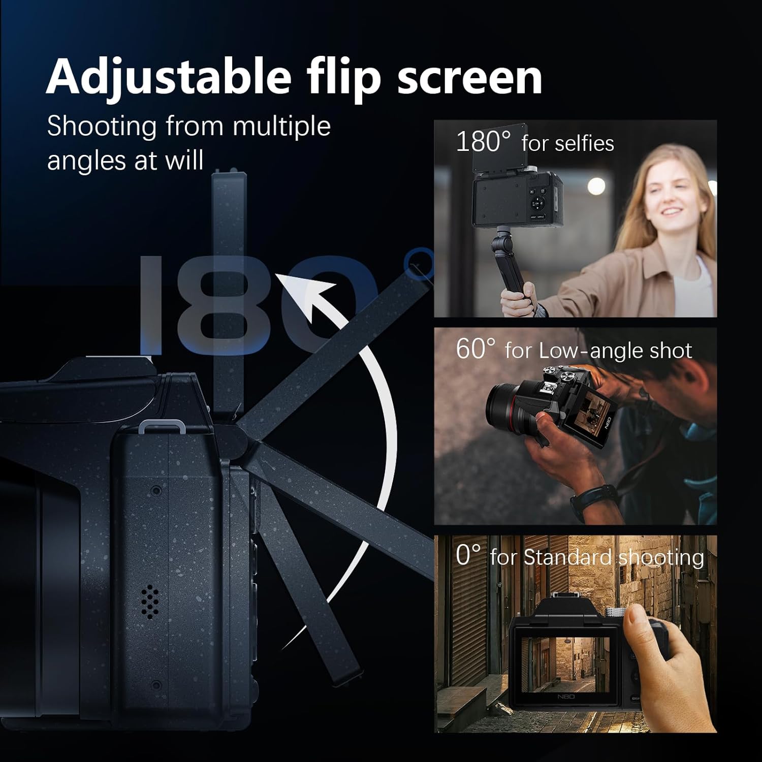 5K&64MP Digital Cameras for Photography, 16X Optical Zoom, 180° Flip Screen, 64GB Card & 2 Batteries, Vlogging Camera for YouTube - Image 5