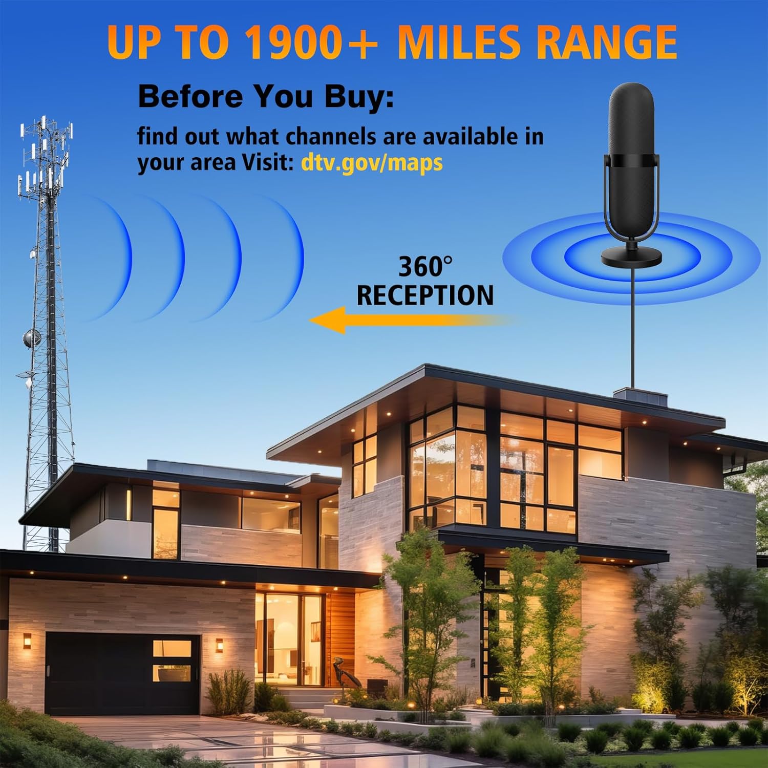 2026 TV Antenna for Local Channels,Antenna for Smart with 360° Signal Booster Reception,Digital Antenna 1900+ Miles Range Support 8K 4K 1080p Televisions,Strongest HD TV Antenna Indoor-25ft Coax Cable - Image 5