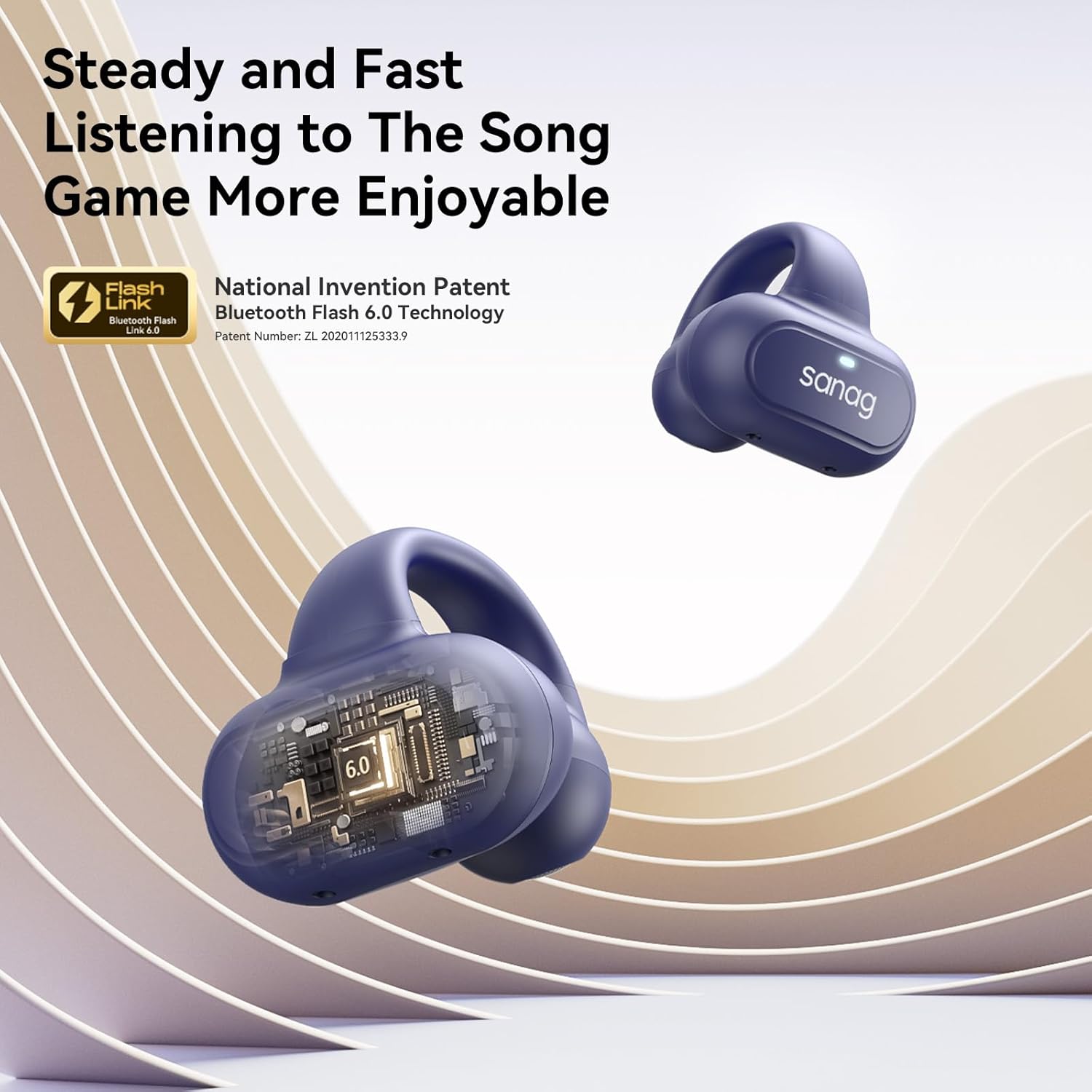 Sanag Z50S 2025 Upgrade Open Ear Free Clip-On Headphones, HiFi Sound Quality True Wireless Bluetooth Earphones, IPX4 Waterproof Sports Earbuds, 56H Playtime OWS Sport Running, App Custom Settings - Image 5