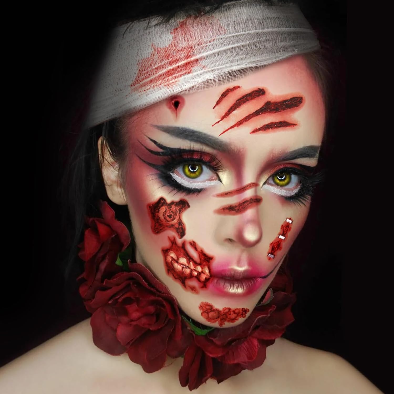 Fake Blood Halloween Makeup Kit With Waterproof Scar Wound Tattoo Stickers (13 Pieces) - Image 2