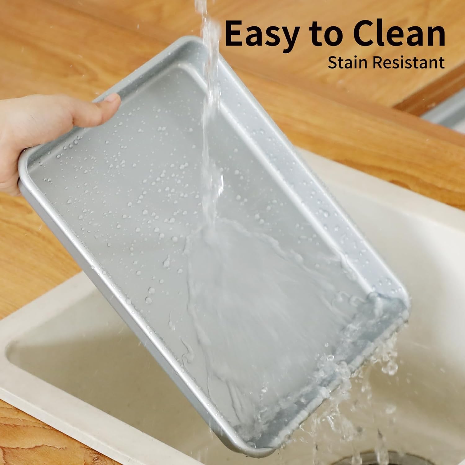 3-Piece Nonstick Baking Pans Set of 3 - Nonstick Rectangle Sheet Cake Pans, 13/11/9 Inch Metal Oven Tray for Cooking Jellyroll, Stackable Bakeware Set - Image 4