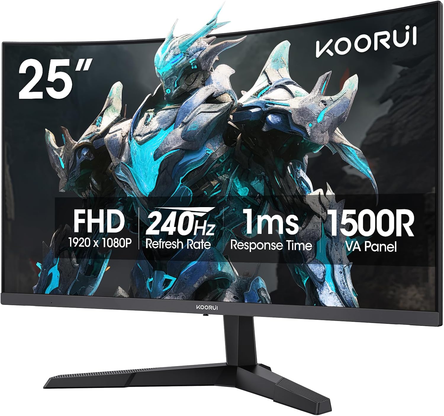 KOORUI 25 Inch Curved Gaming Monitor 240Hz FHD 1080P Computer Monitor, 1500R 1ms MPRT Display, Adaptive Sync, 90% DCI-P3,HDR, Eye Care, Tilt Adjustable, VESA 75x75mm, Black,G2511XC
