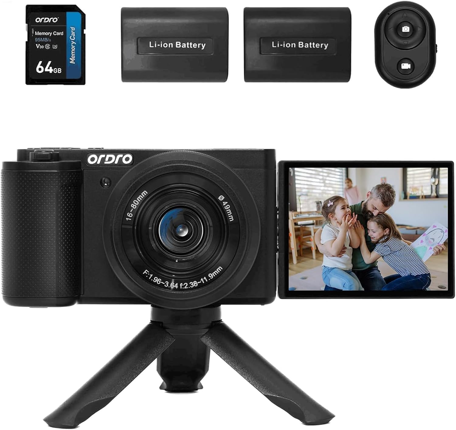ORDRO 5K Digital Camera for Content Creators and Vloggers, 64MP Vlogging Camera for YouTube, WiFi Cameras for Photography with Flip Touchscreen, Auto-Focus, Wide Angle for Photography, with Stand