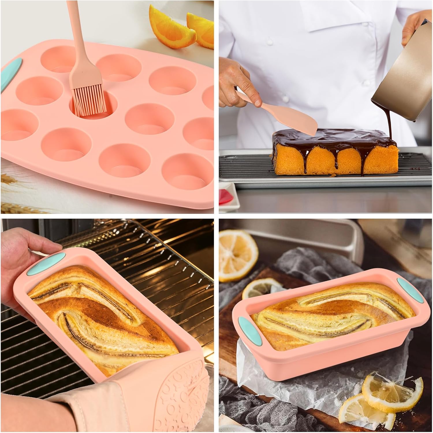 22Pcs Silicone Baking Pans Set, NonStick Baking Cake Pans, Muffin Bread Loaf Cookie Cupcake Pan Bakeware Sets with Baking Spatula and Kitchen Gloves, 446℉ Heat Resistant Baking Tools Kit by Cookass - Image 3