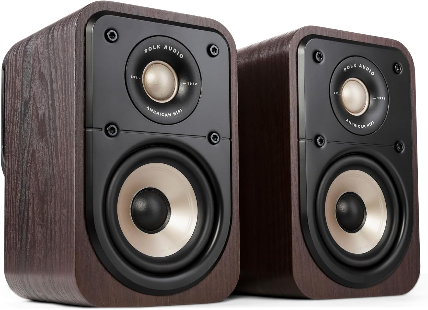 Polk Signature Elite ES10 Surround Sound Speakers - Hi-Res Audio Certified, Dolby Atmos & DTS:X Compatible, 1" Tweeter & 4" Woofer, Power Port Technology for Bass (Pair, Contemporary Walnut)