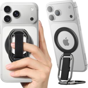 SUPERONE for MagSafe Phone Grip for MagSafe Kickstand Compatible with Mag Safe Finger Loop, 4-in-1 Phone Ring Holder Strap for Mag Safe iPhone 17/16/15/14/13/12 Series, Black [2025 Version]