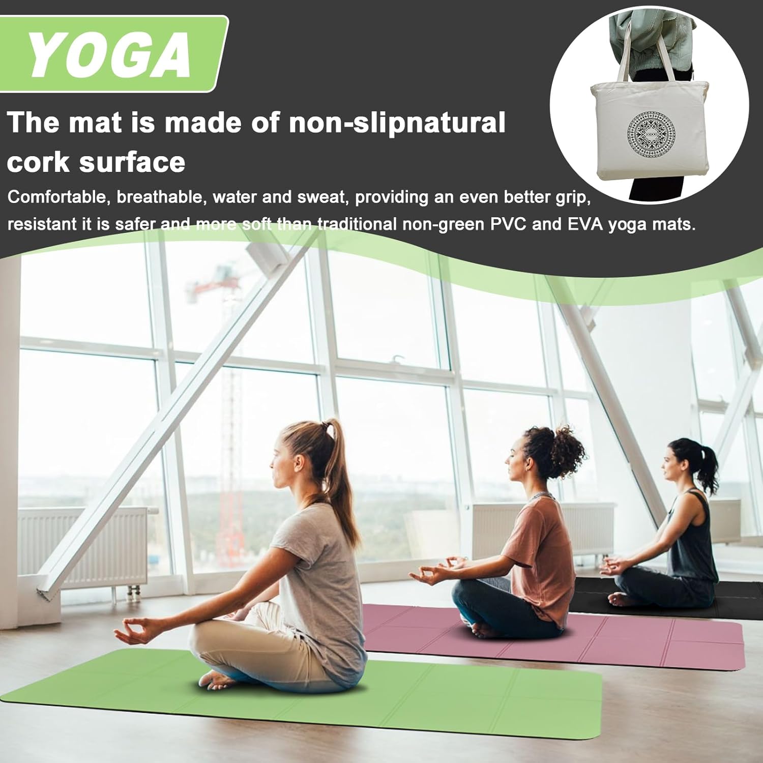 iodoo Foldable Yoga Mat 72" L x 32" W x 0.32 Inch Extra Thicked and Wided with Canvas Bag, Folding Yoga Mat for Travel with Canvas Carrying Bag, Non-Slip TPE Exercise Pilates Mat - Image 5