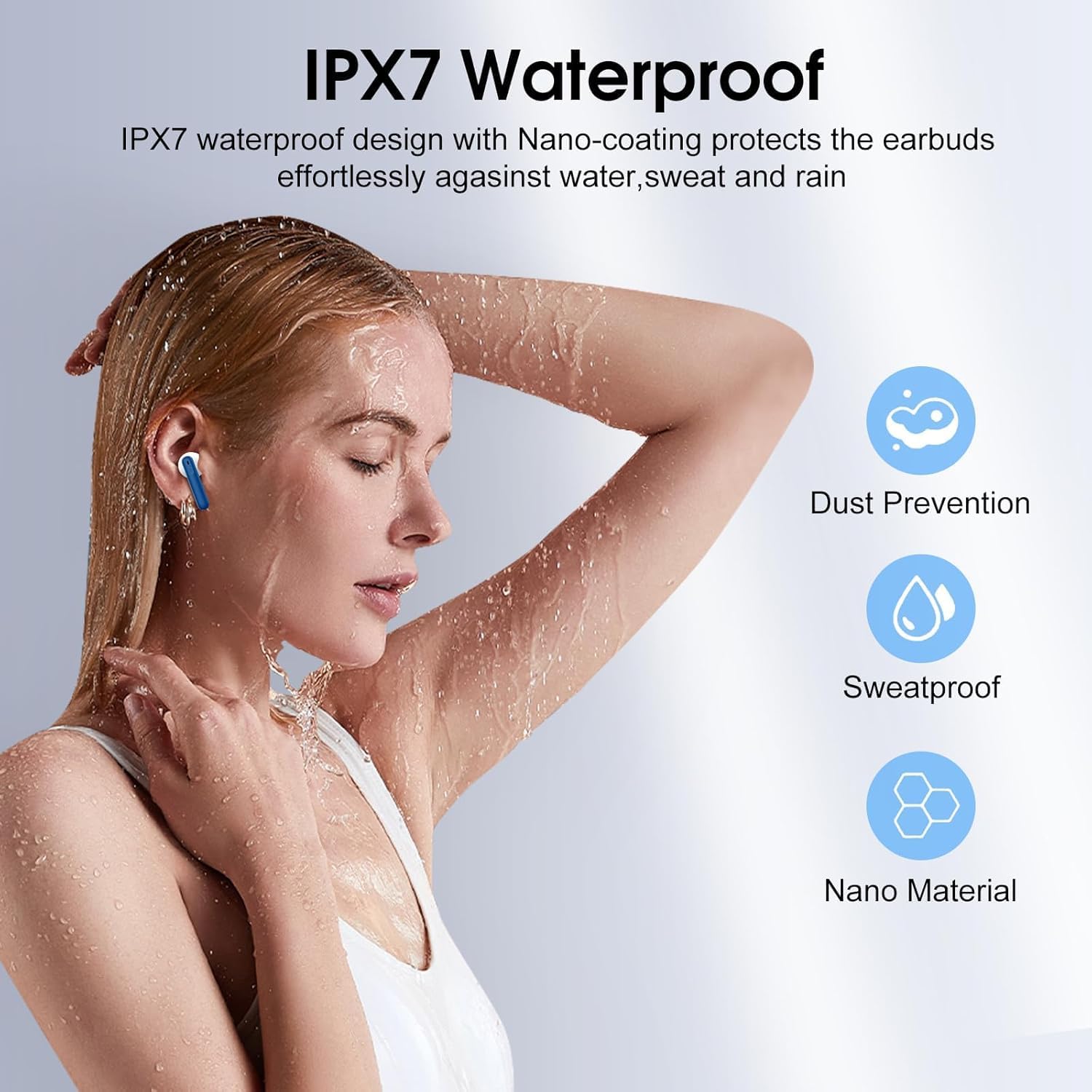 Wireless Earbuds, Bluetooth 5.4 Headphones with 3D Bass Stereo, 40H Ultralight in-Ear Buds, Bluetooth Earbuds with 4 ENC Noise Cancelling Mic, USB-C, IP7 Waterproof Earphones for Android iOS, Blue - Image 7