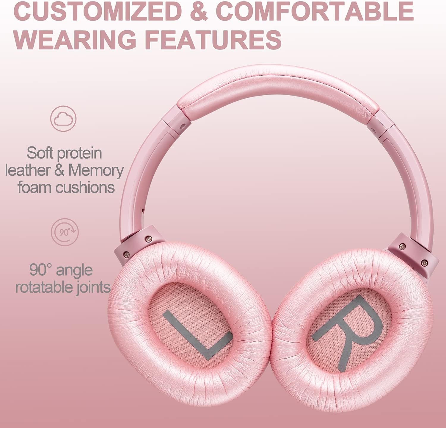 ZIHNIC Active Noise Cancelling Headphones, 40H Playtime Wireless Bluetooth Headset with Deep Bass Hi-Fi Stereo Sound,Comfortable Earpads for Travel/Home/Office (Rose Gold) - Image 2
