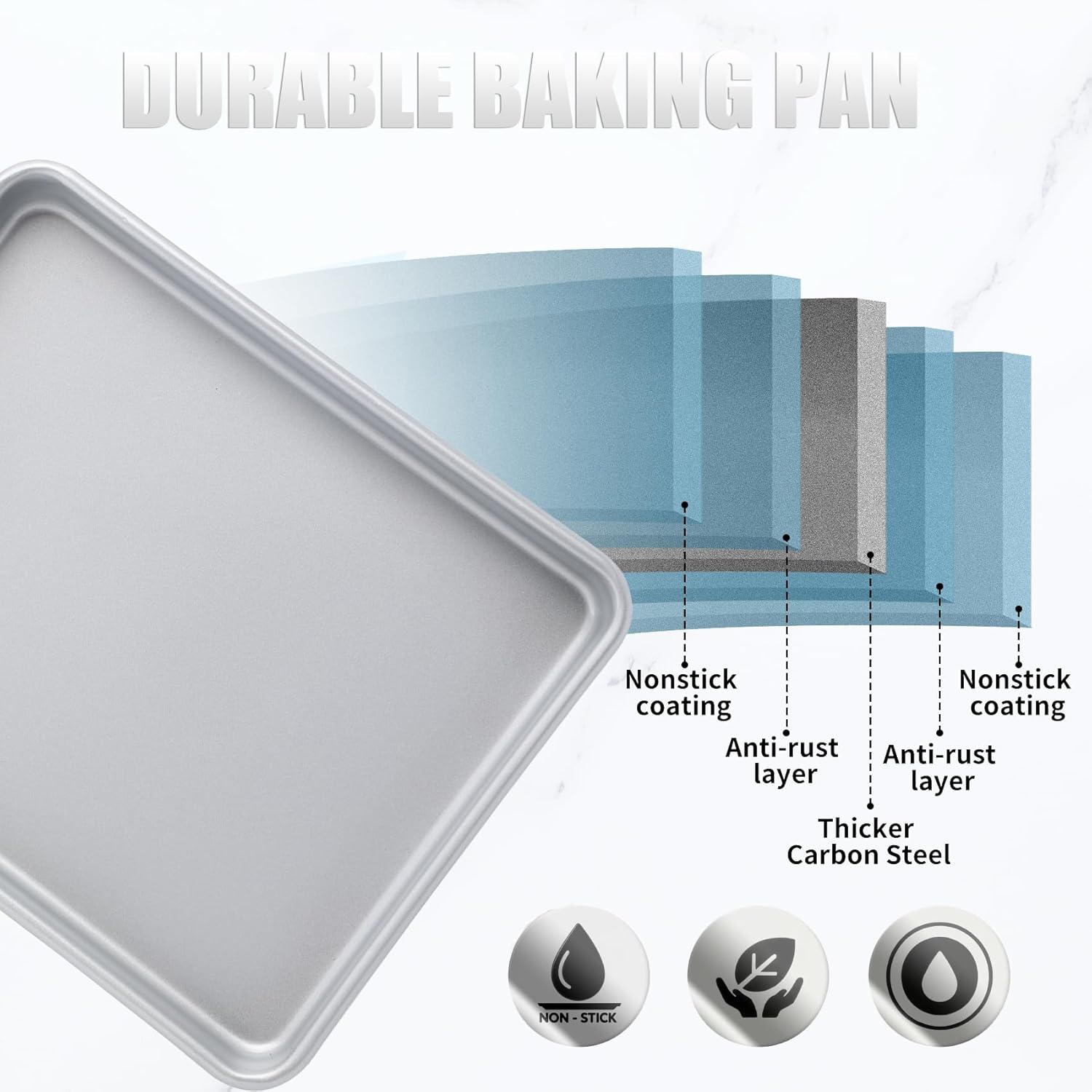 3-Piece Nonstick Baking Pans Set of 3 - Nonstick Rectangle Sheet Cake Pans, 13/11/9 Inch Metal Oven Tray for Cooking Jellyroll, Stackable Bakeware Set - Image 2