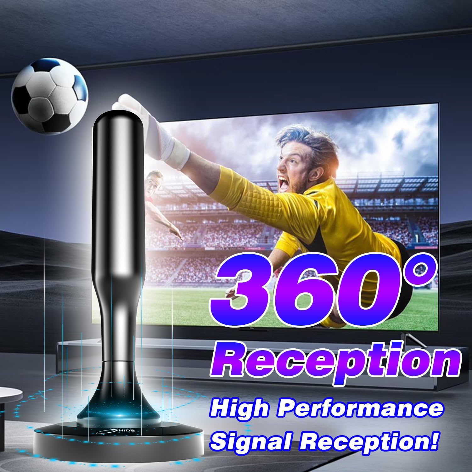 HIDB TV Antenna for Smart TV Indoor, Digital Indoor HD Antennas with Strong Magnetic Base, Easy Installation, Long Range Reception for Local Channels 4K 1080P, 10ft Long Cables (Black) - Image 5