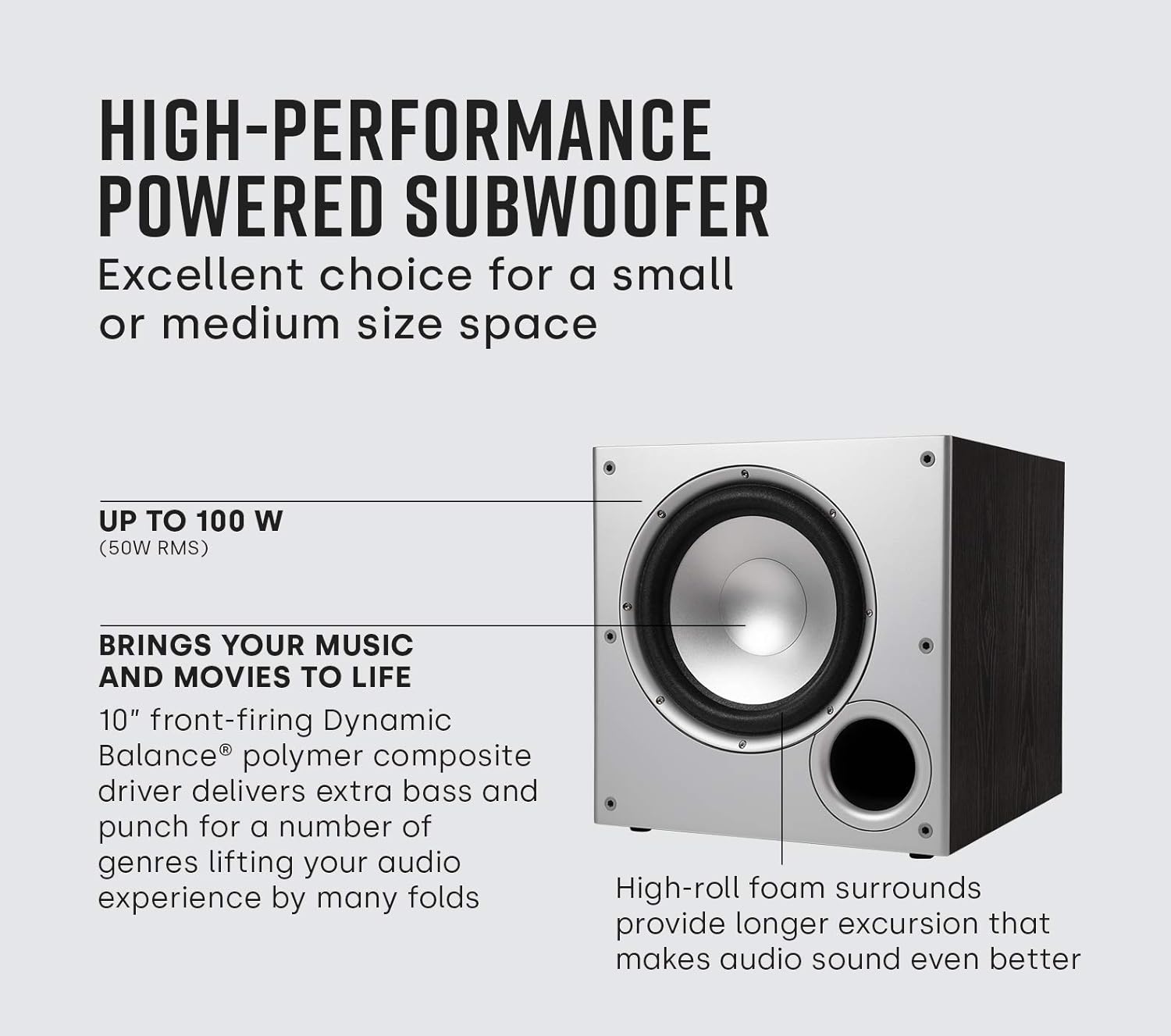 Polk Audio PSW10 10" Powered Subwoofer Home Audio – Power Port Tech, Up to 100 Watts, Big Bass in Compact Design, Easy Setup with Home Theater, Timbre-Matched with Monitor & T-Series Polk Speakers - Image 2
