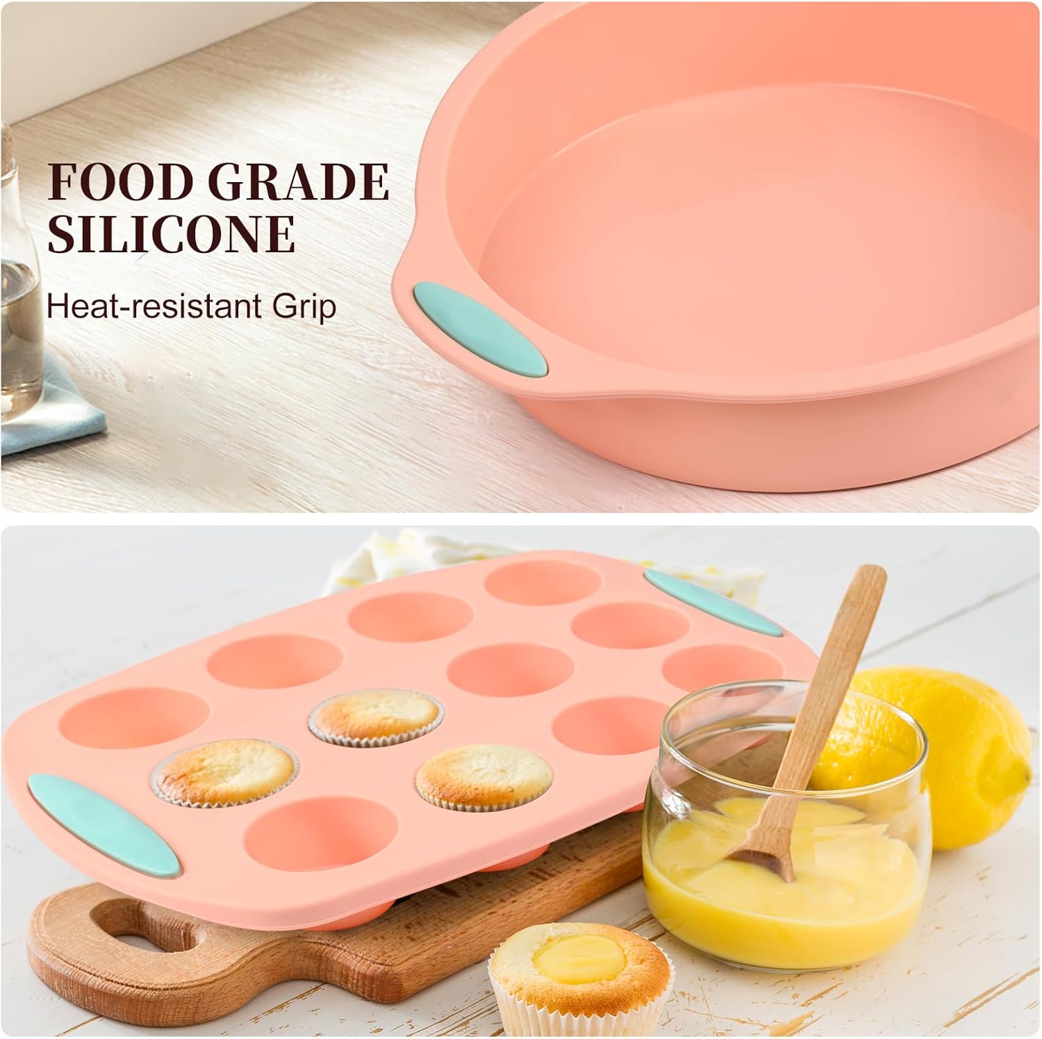 22Pcs Silicone Baking Pans Set, NonStick Baking Cake Pans, Muffin Bread Loaf Cookie Cupcake Pan Bakeware Sets with Baking Spatula and Kitchen Gloves, 446℉ Heat Resistant Baking Tools Kit by Cookass - Image 5