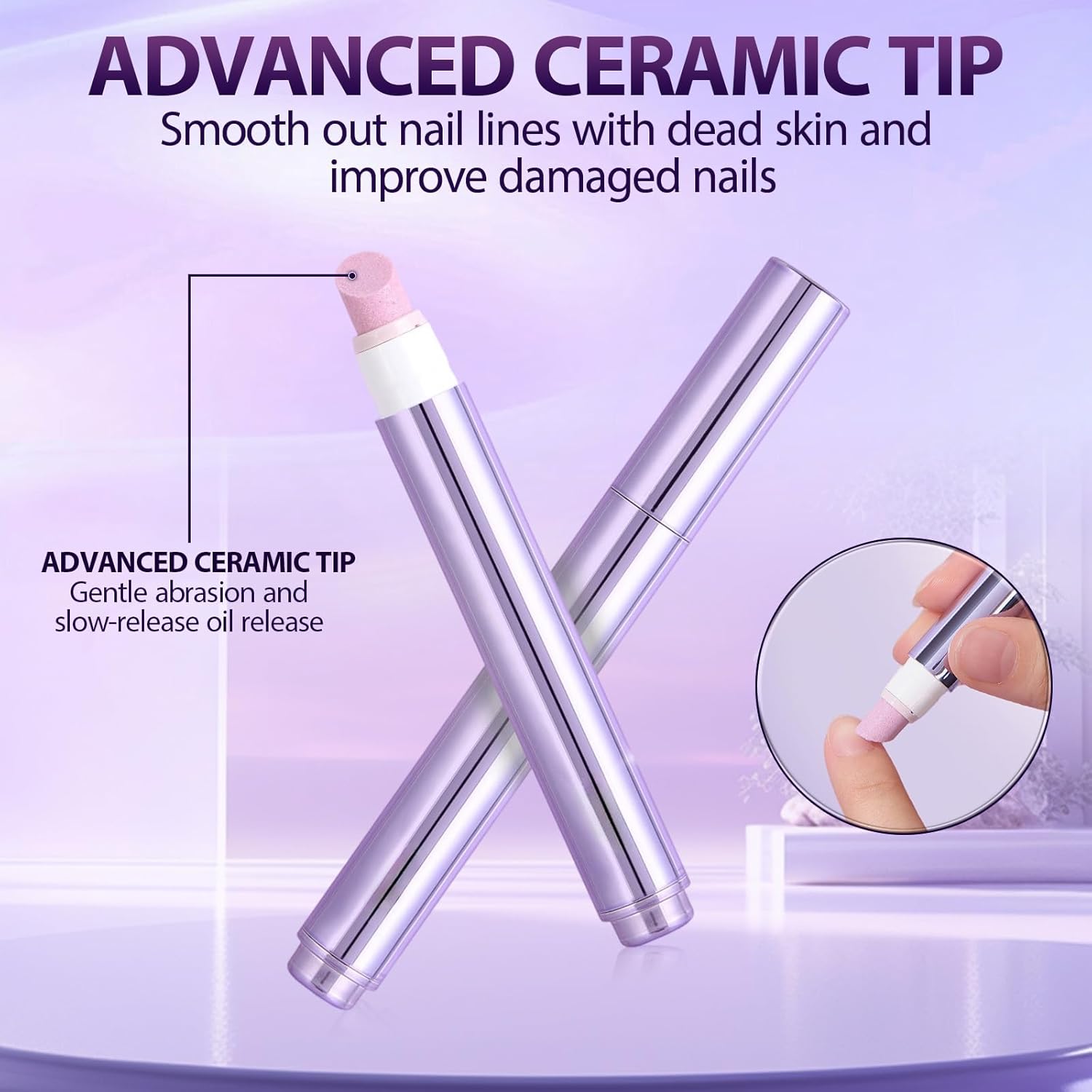3-in-1 Cuticle Oil Pen,Cuticle Pusher Nail Oil Pen with Ceramic Tip,Dry & Damaged Nails,Nail Cuticle Remover Pen,for Moisturize Strengthen Nails(2PCS) - Image 2
