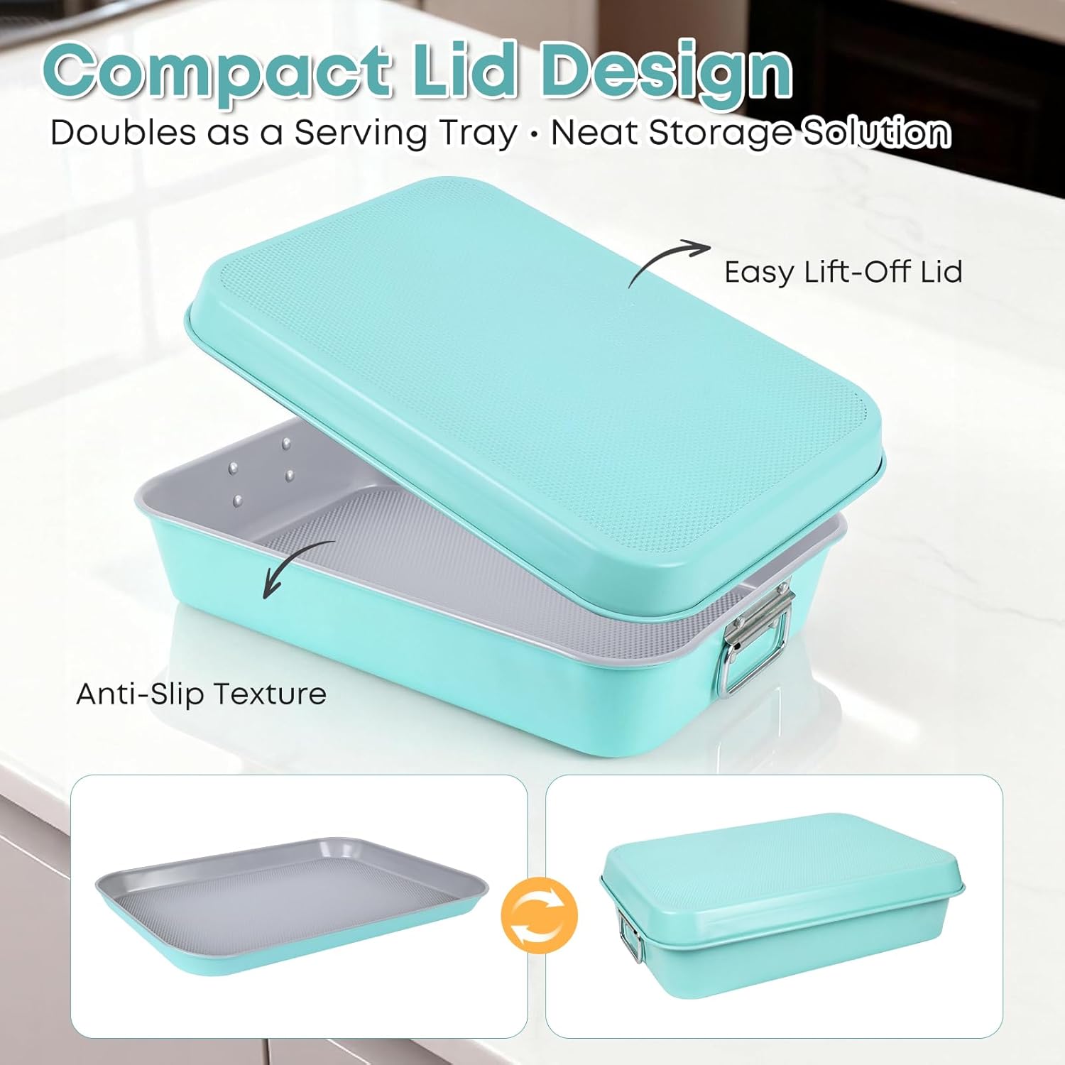 21-pieces Stackable Nonstick Bakeware Set, PTFE/PFOA/PFOS Free Baking Pans Set with Silicone Cup, Oven Mitt, Complete Kitchen Baking Kit for Cake & Loaf, Cookies, Cupcakes - Image 3