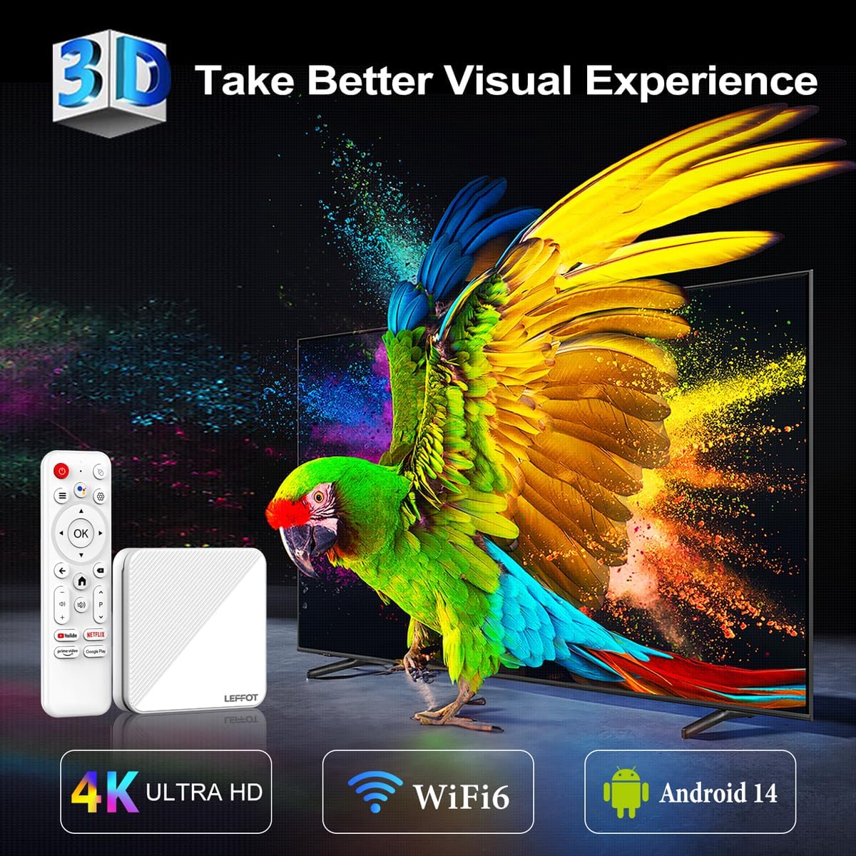 Android 14.0 TV Box 2025, LEFFOT H313 4K Ultra HD Streaming Device for TV, 2GB RAM + 16GB ROM, Smart TV Box with Google Assistant Voice Remote, HDR 10, 2.4G & 5G WiFi 6, Allwinner Quad-Core A53 - Image 9