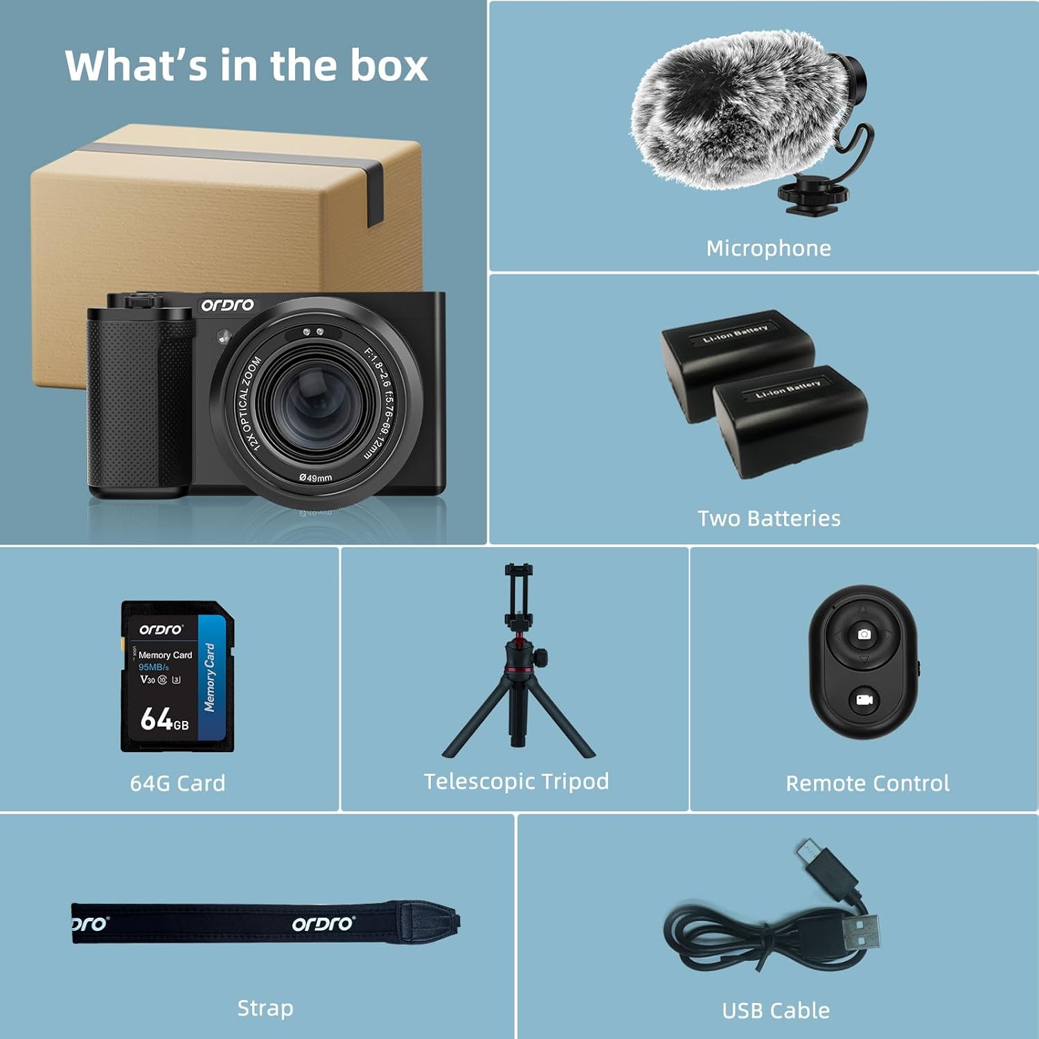 ORDRO 5K Digital Cameras for Photography - 64MP 12X Optical Zoom Travel Content Creator Camera & YouTube Vlogging Camera with Flip Screen, Microphone & Tripod Grip, 64GB Memory Card - Image 3