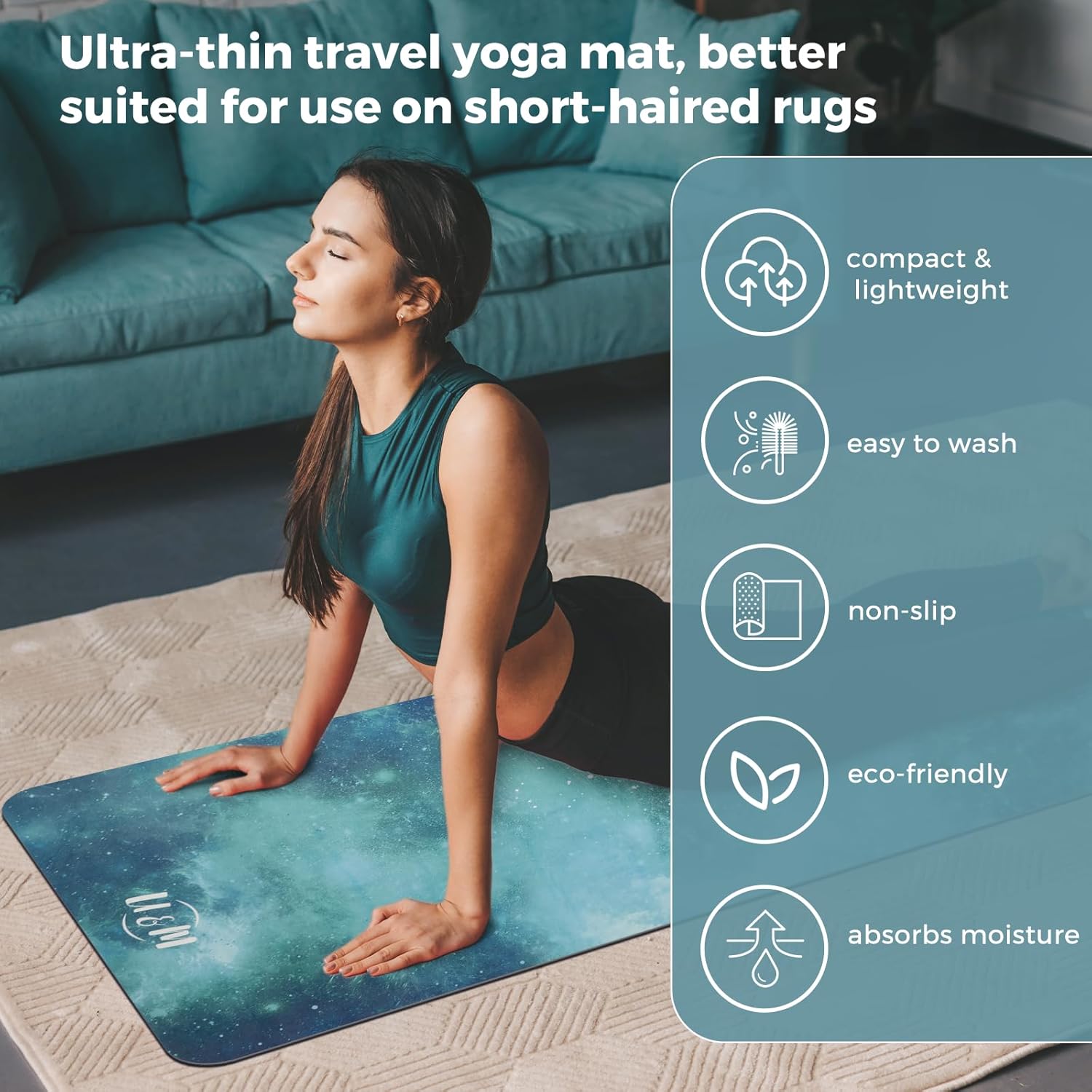 U&M 72'' x 27'' Travel Yoga Mat 1.5mm Thick - Non-Slip Natural Rubber Base & Suede Mat,Natural Rubber Yoga Mat Can be used as a cover layer for studio mats,For All Types of Yoga - Image 5