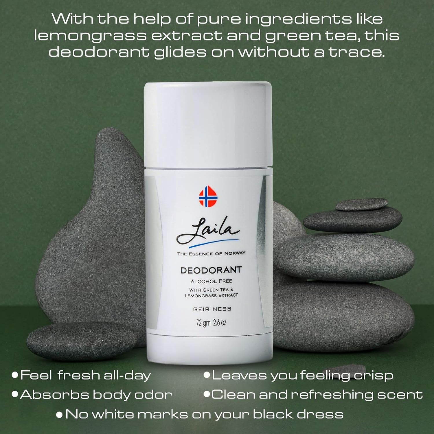 Geir Ness Laila Deodorant - With Green Tea And Lemongrass Extracts - Alcohol And Aluminum Free for Sensitive Skin - Long Lasting Fresh and Clean Scent - Image 6