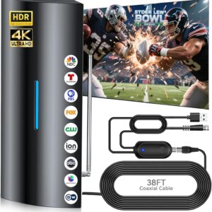 2800+ Miles Range TV Antenna,2025 Strongest Digital Antenna for Smart TV Indoor Outdoor with Amplifier, Upgraded 360° Reception HDTV Local Channels -Supports 8K, 4K, 1080P for All TVs -38FT Coax Cable
