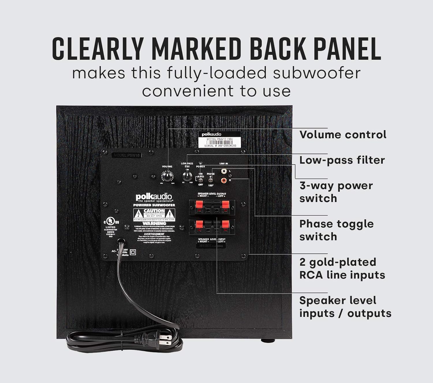 Polk Audio PSW10 10" Powered Subwoofer Home Audio – Power Port Tech, Up to 100 Watts, Big Bass in Compact Design, Easy Setup with Home Theater, Timbre-Matched with Monitor & T-Series Polk Speakers - Image 5