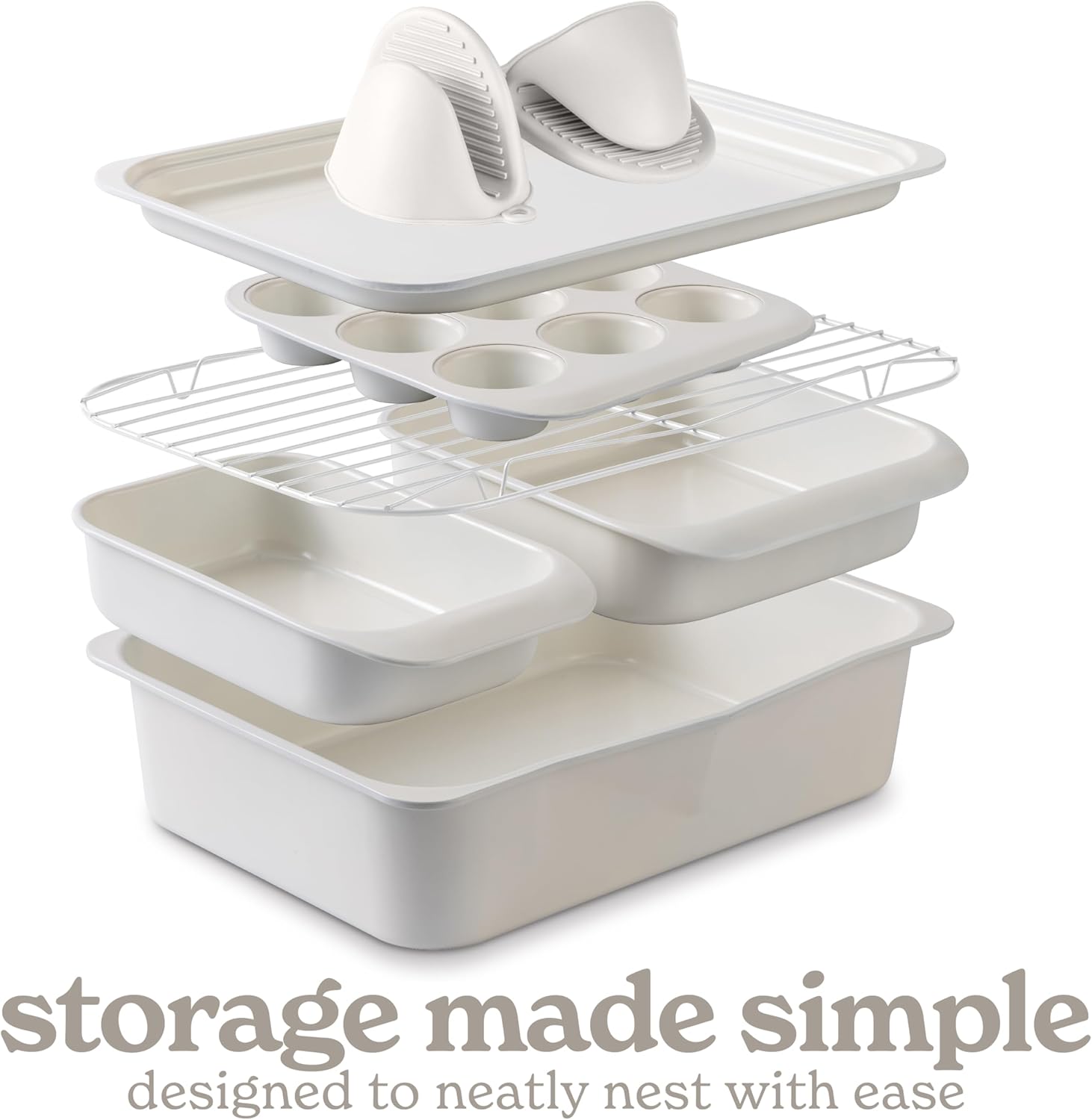 Country Kitchen Nonstick Stackable Bakeware Set - Deluxe Heavy Duty, Durable, Easy Release Baking Set, 8 Pcs, Cream - Image 6