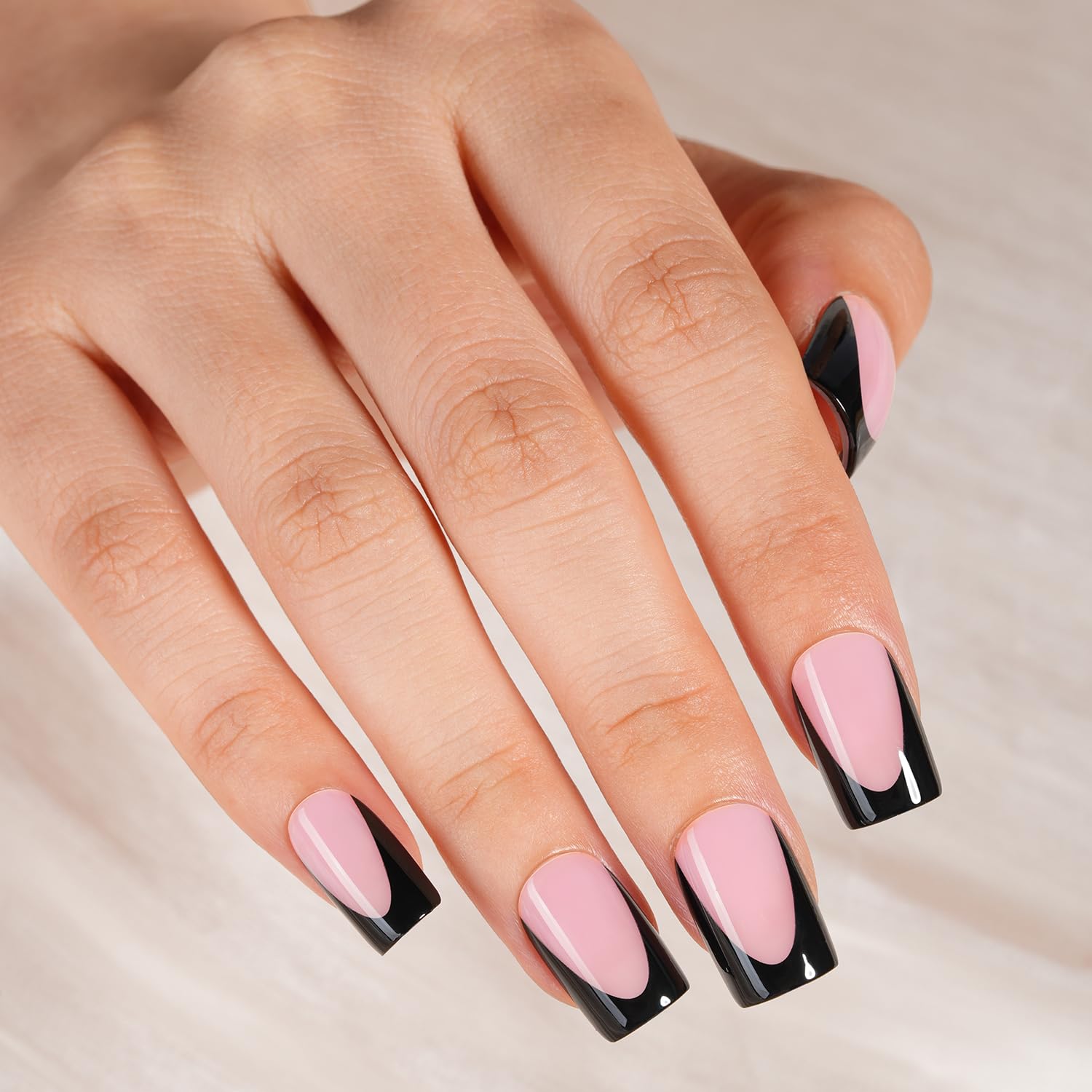 Vansiho Pink Deep French Gel Nail Tips, 150Pcs Short Square Soft Gel Nail Tips Black, French Tips Press on Nails, Fake Nails for Nail Art DIY 15 Sizes - Image 3
