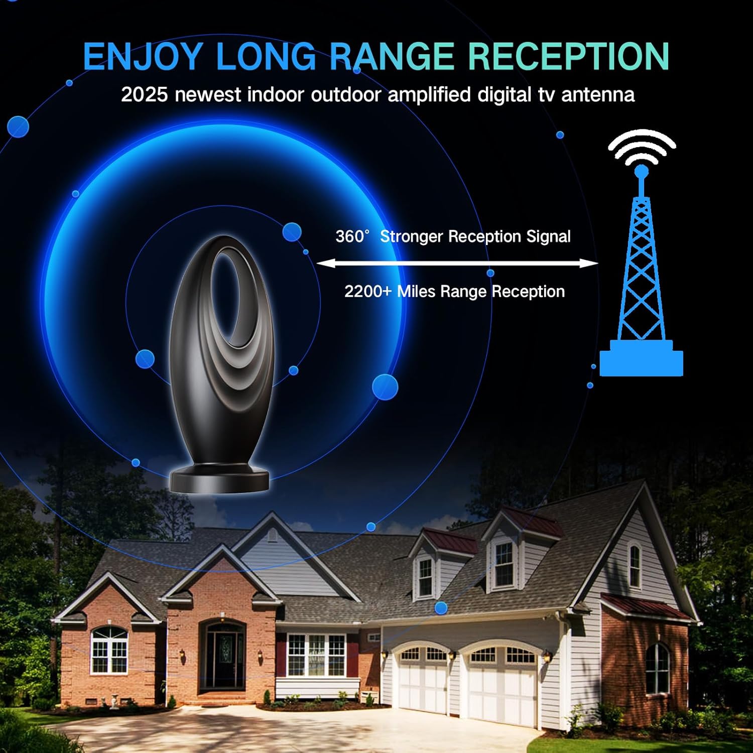 2025 TV Antenna for Smart TV and Old TV, 2200+ Miles Range HD Digital TV Antenna Indoor with 360° Signal Strongest Booster, Supports Local Channels 1080P 4K Reception for Home,RV,Camping (32ft) - Image 3
