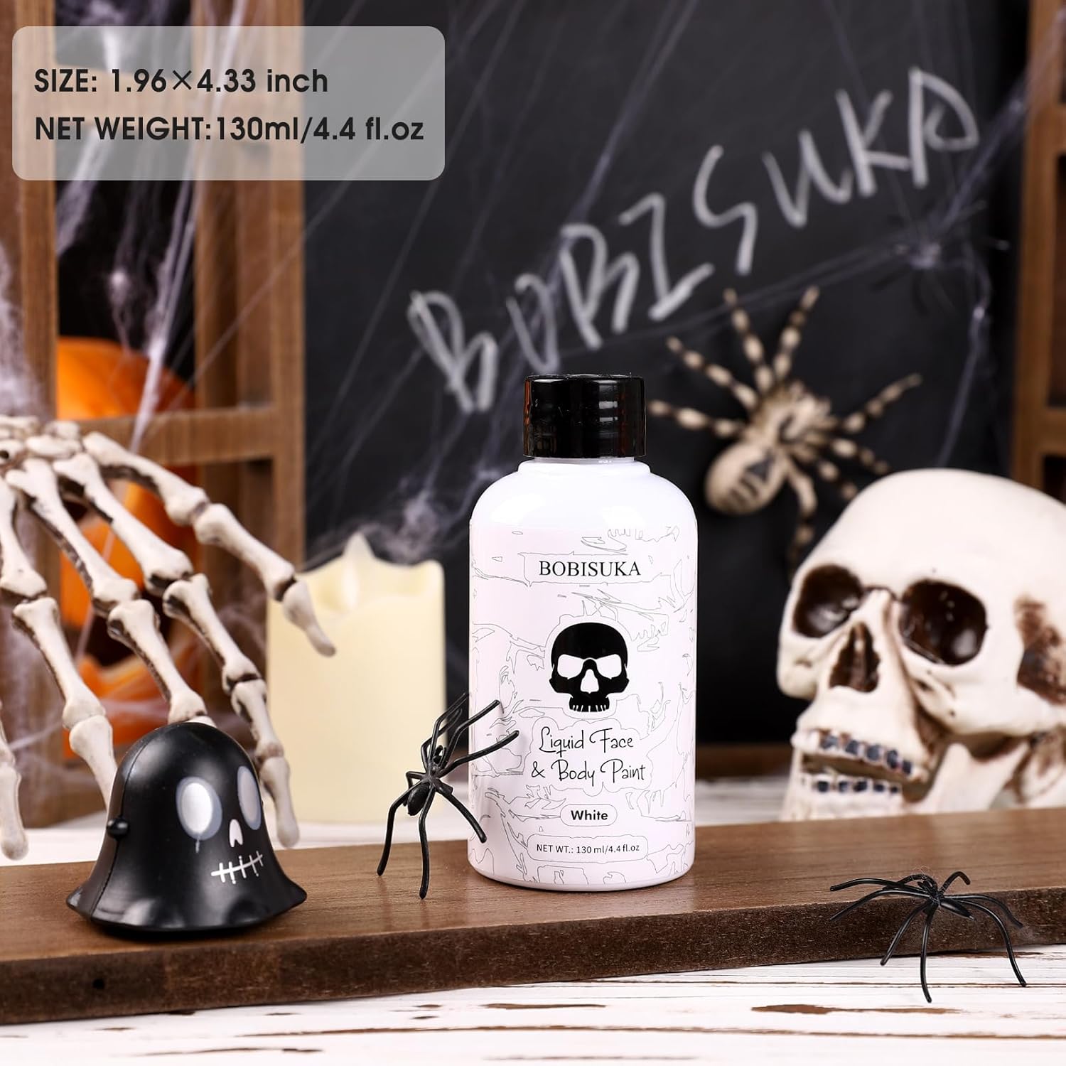 BOBISUKA White Face Body Paint Liquid Texture Washable Non Toxic Facepaint Fast Drying Foundation Makeup for Halloween Clown Skeleton Skull Cosplay SFX Costume Party Large Capacity(130ml) - Image 9