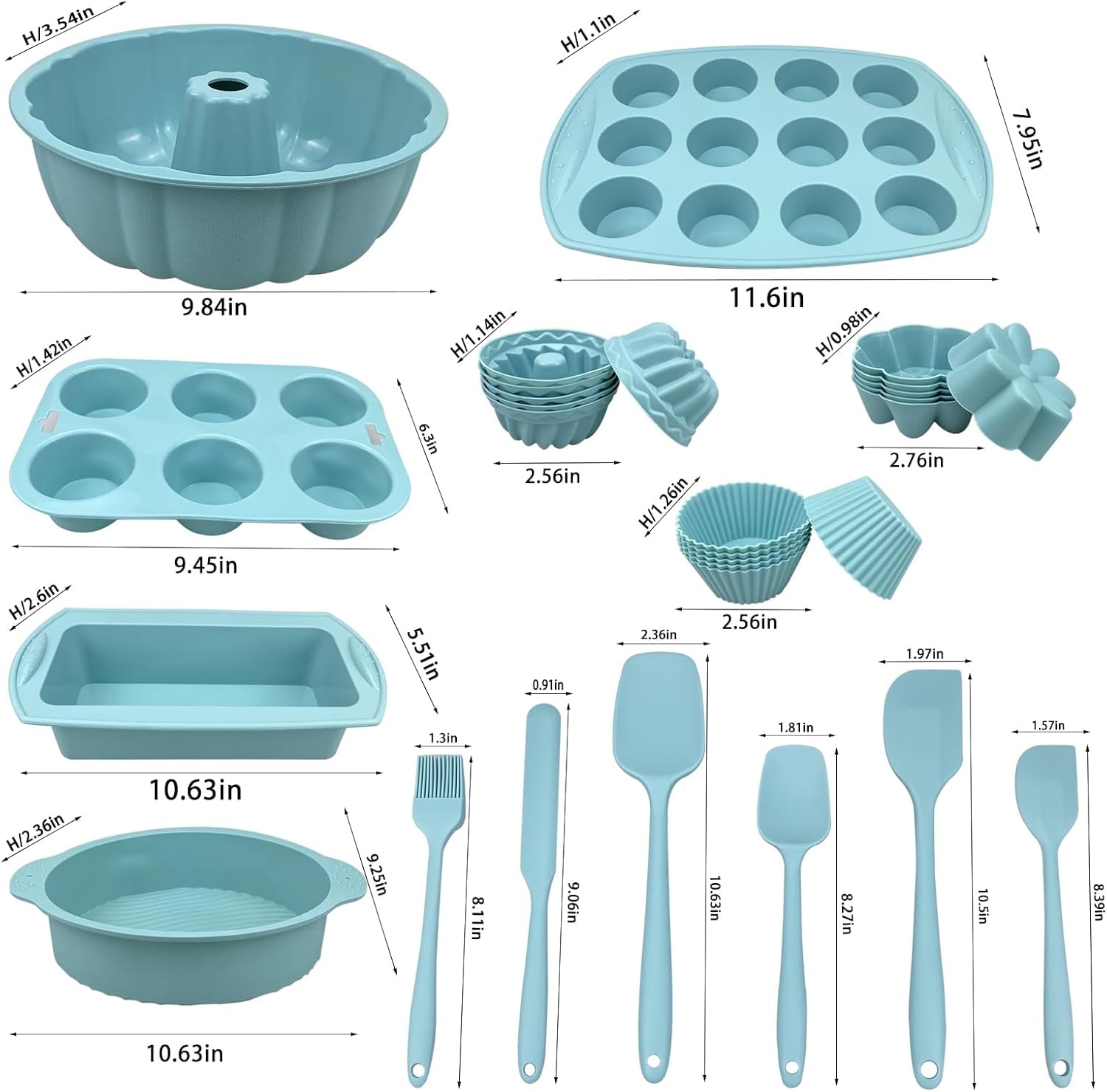 29PCS Nonstick Silicone Baking Set With Bakeable Mini Cake Pans, Bakeware for Oven, Molds and Heat Resistant Spatulas - Image 2