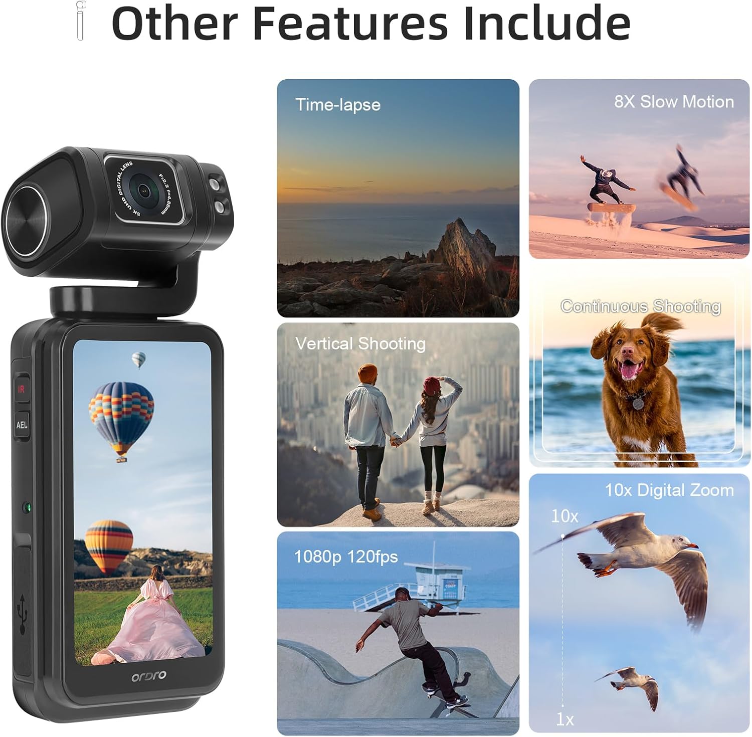 ORDRO M3 Handheld Digital Camera, 5K Video Camcorder 48MP 4K/60fps, 3.5'' Flippable Screen 3250mAh Battery WiFi IR Night Vision Camera for YouTube Vlogs w/64G Card - Image 5