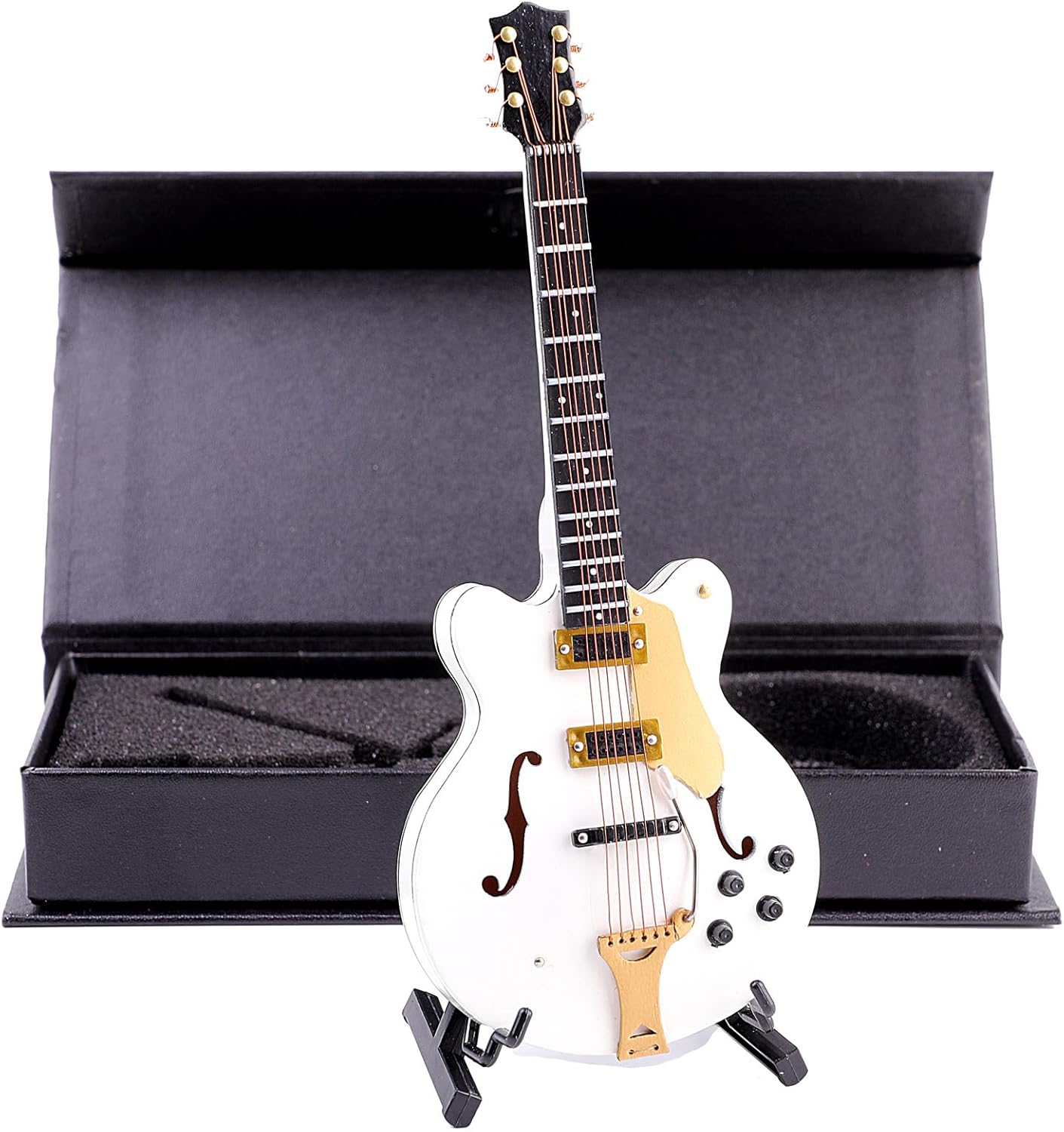 Wooden Miniature Electric Guitar with Stand and Case Mini Musical Instrument Electric Guitar Replica Collectible Figurines Model Home Decoration Display Ornament (7.09"x2.83"x0.47") - Image 5