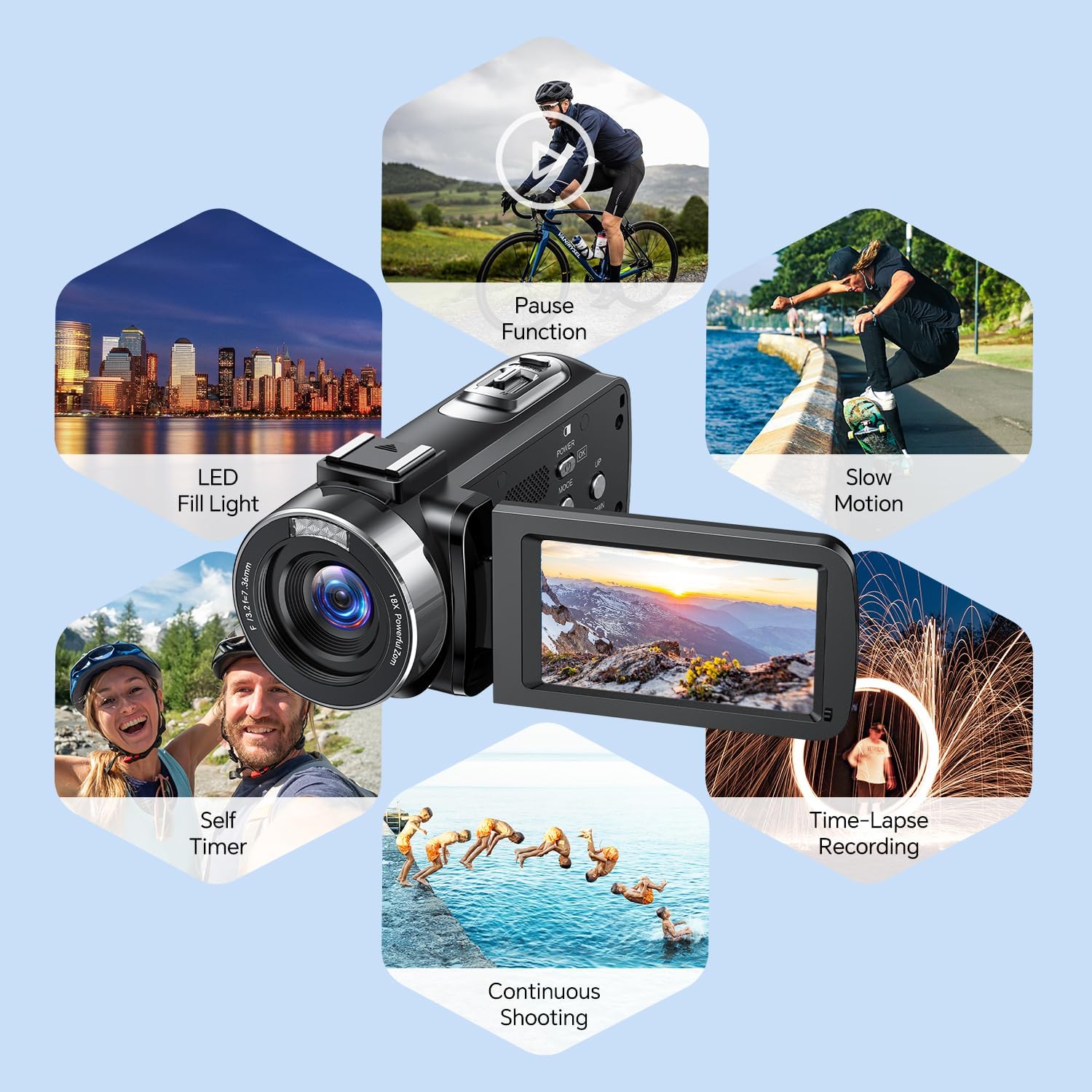 Camcorder Video Camera 42MP, 18X Digital Zoom 4K Camera for Vlogging 3” 270° Rotation Screen Compact YouTube Cameras with 2 Batteries, 32GB SD Card, Remote Control - Image 6