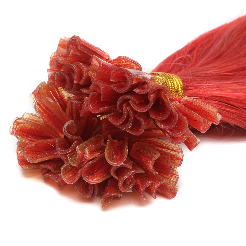 Keratin U Tip Hair Extensions Real Human Hair Red Colors Pre-Bonded Hot Fusion Nail Tip Remy Hair Bright Red for Women Girls 20inch 100strands - Image 7
