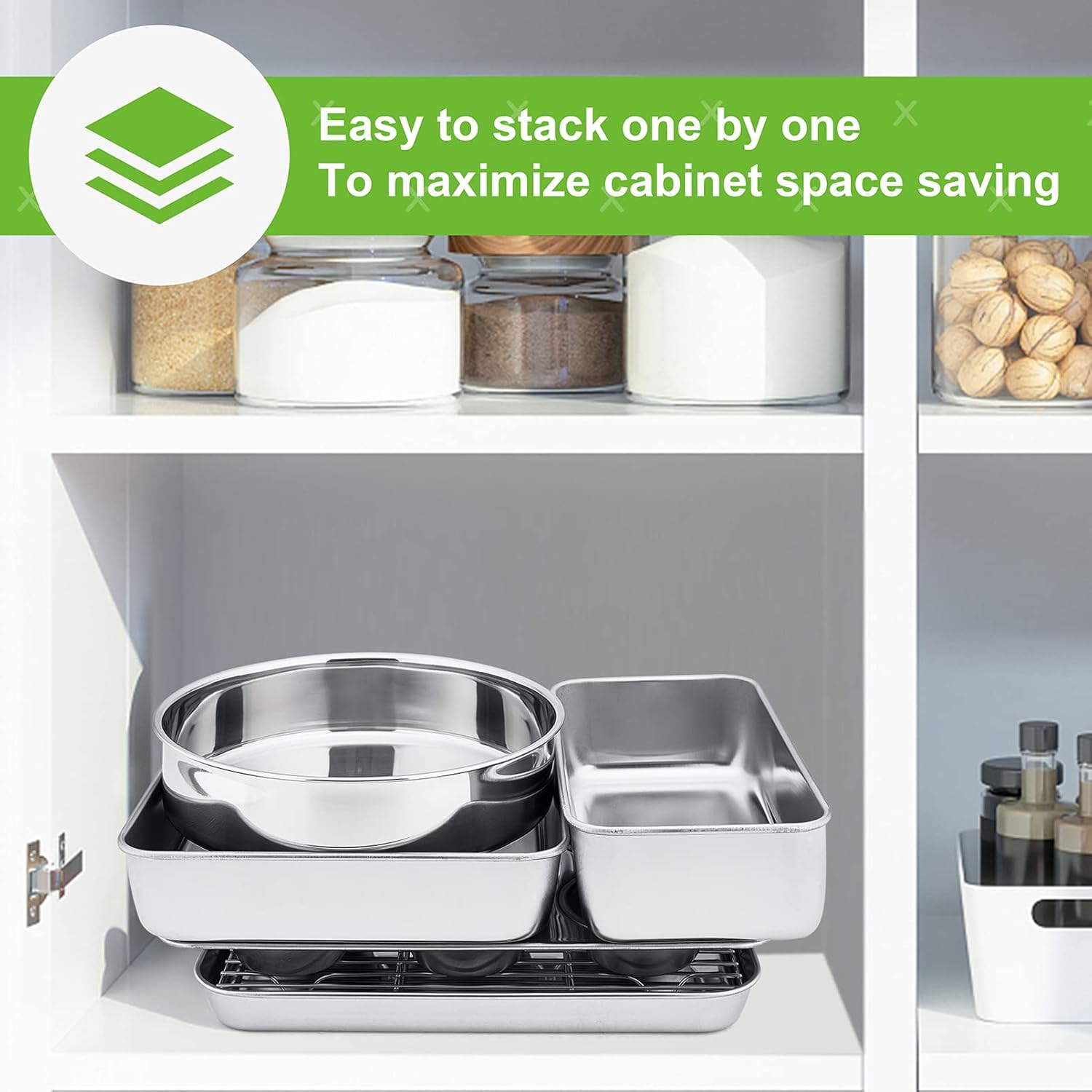 P&P CHEF 6-Piece Small Toaster Oven Pan Set, Stainless Steel Bakeware Set, Toaster Oven Tray with Rack, Square/Round Cake Pan, Loaf Pan & Muffin Pan, Non Toxic & Easy Clean - Image 6