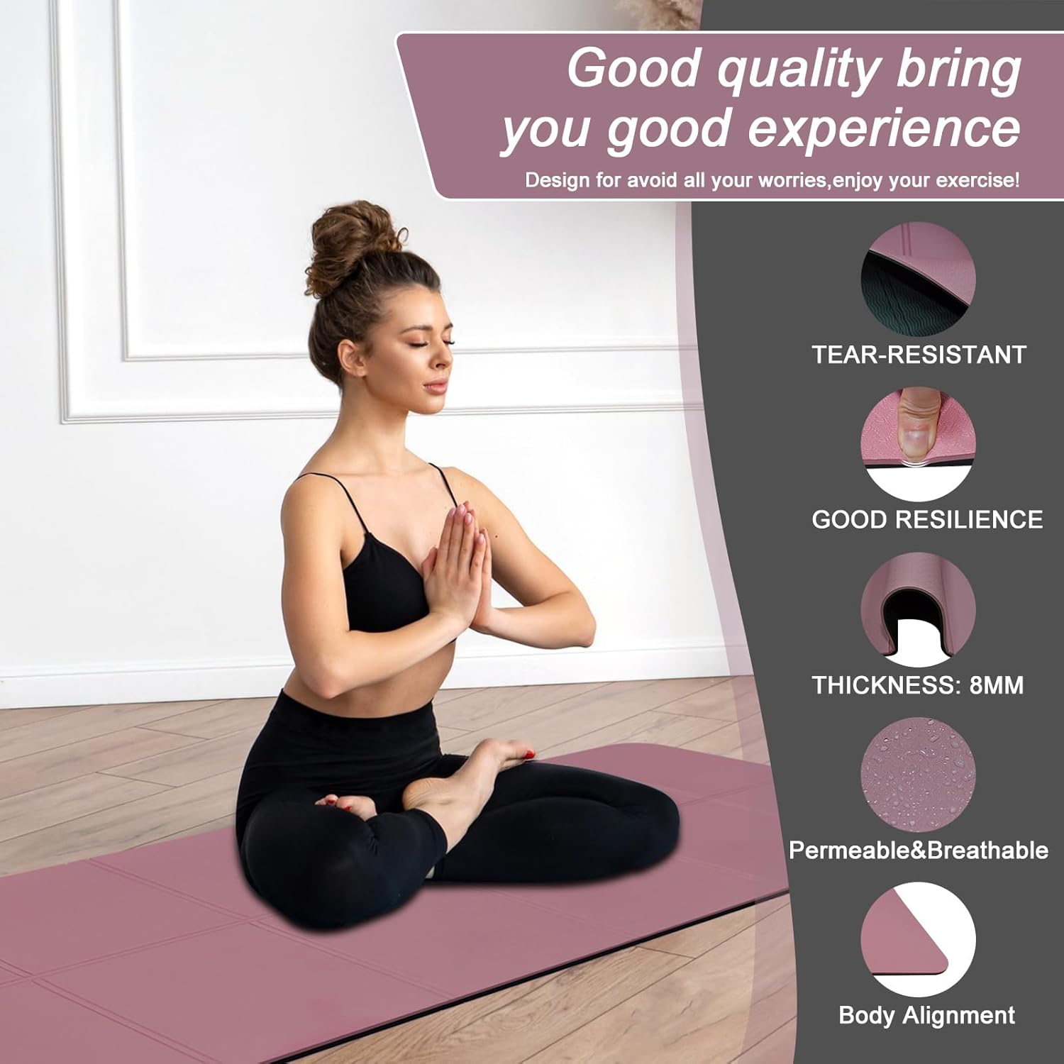 iodoo Foldable Yoga Mat 72" L x 32" W x 0.32 Inch Extra Thicked and Wided with Canvas Bag, Folding Yoga Mat for Travel with Canvas Carrying Bag, Non-Slip TPE Exercise Pilates Mat - Image 4